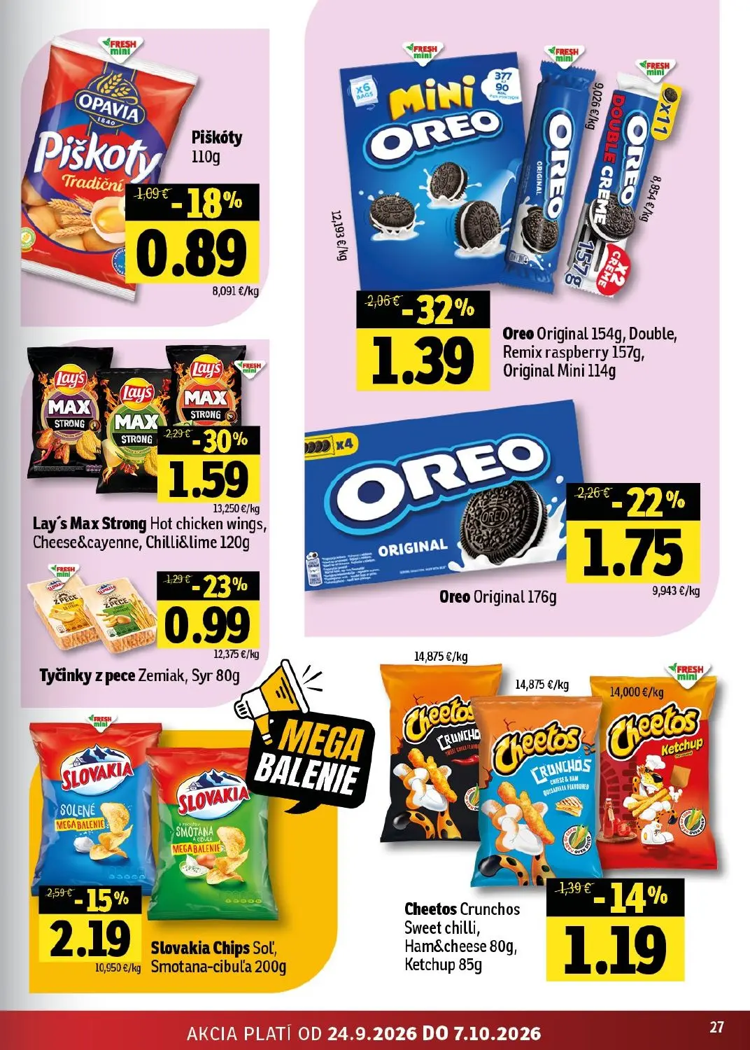 Fresh - západ leták, strana 27 z 44 — Lay's Max Strong Hot chicken wings, Cheese&cayenne, Chilli&lime, Oreo Original 154g, D…