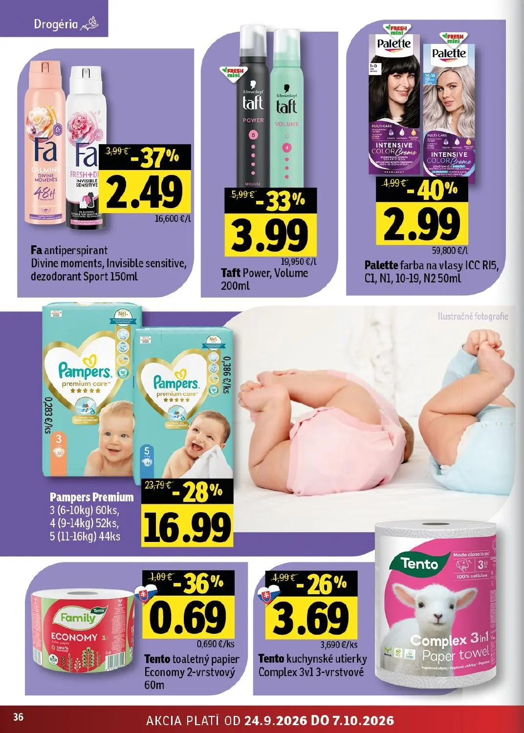 Fresh - západ leták, strana 36 z 44 — Pampers Premium, Taft Power, Volume, Palette farba na vlasy ICC RI5, C1, N1, 10-19, N2