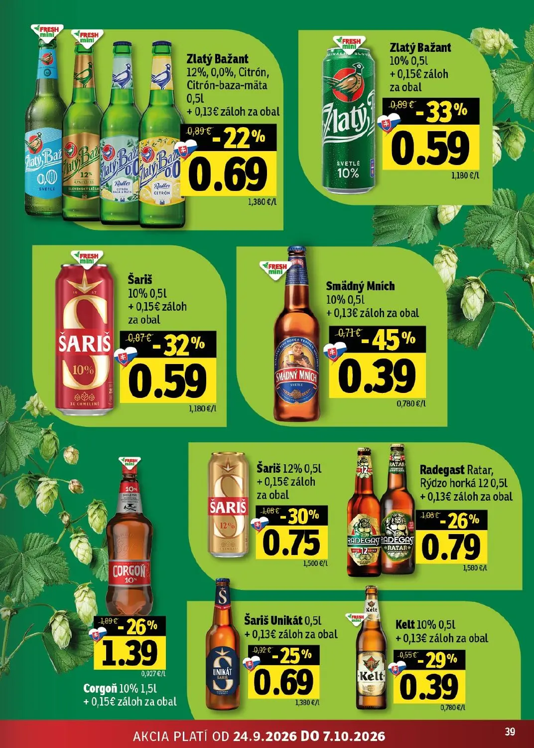 Fresh východ leták, strana 39 z 50 — Corgoň 10%, Šariš 12%, Smädný Mních 10%