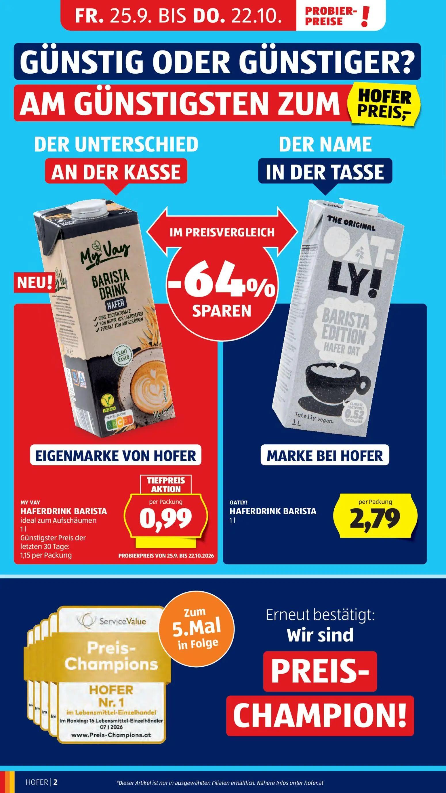 Hofer Prospekt, Seite 8 von 49 — MY VAY HAFERDRINK BARISTA ideal zum Aufschäumen, OATLY! HAFERDRINK BARISTA