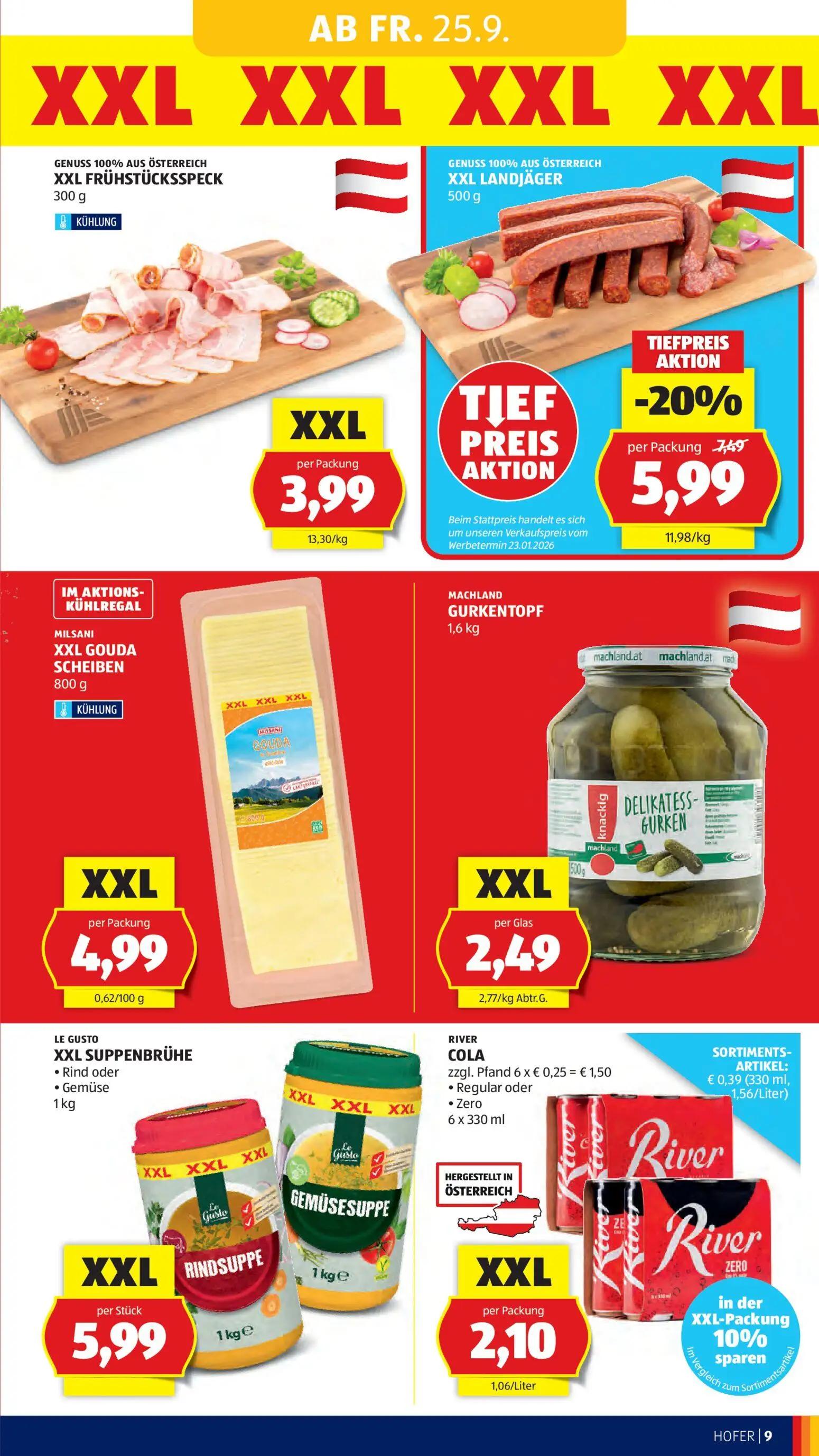 Hofer Prospekt, Seite 15 von 49 — XXL LANDJÄGER, XXL FRÜHSTÜCKSSPECK, MILSANI XXL GOUDA SCHEIBEN