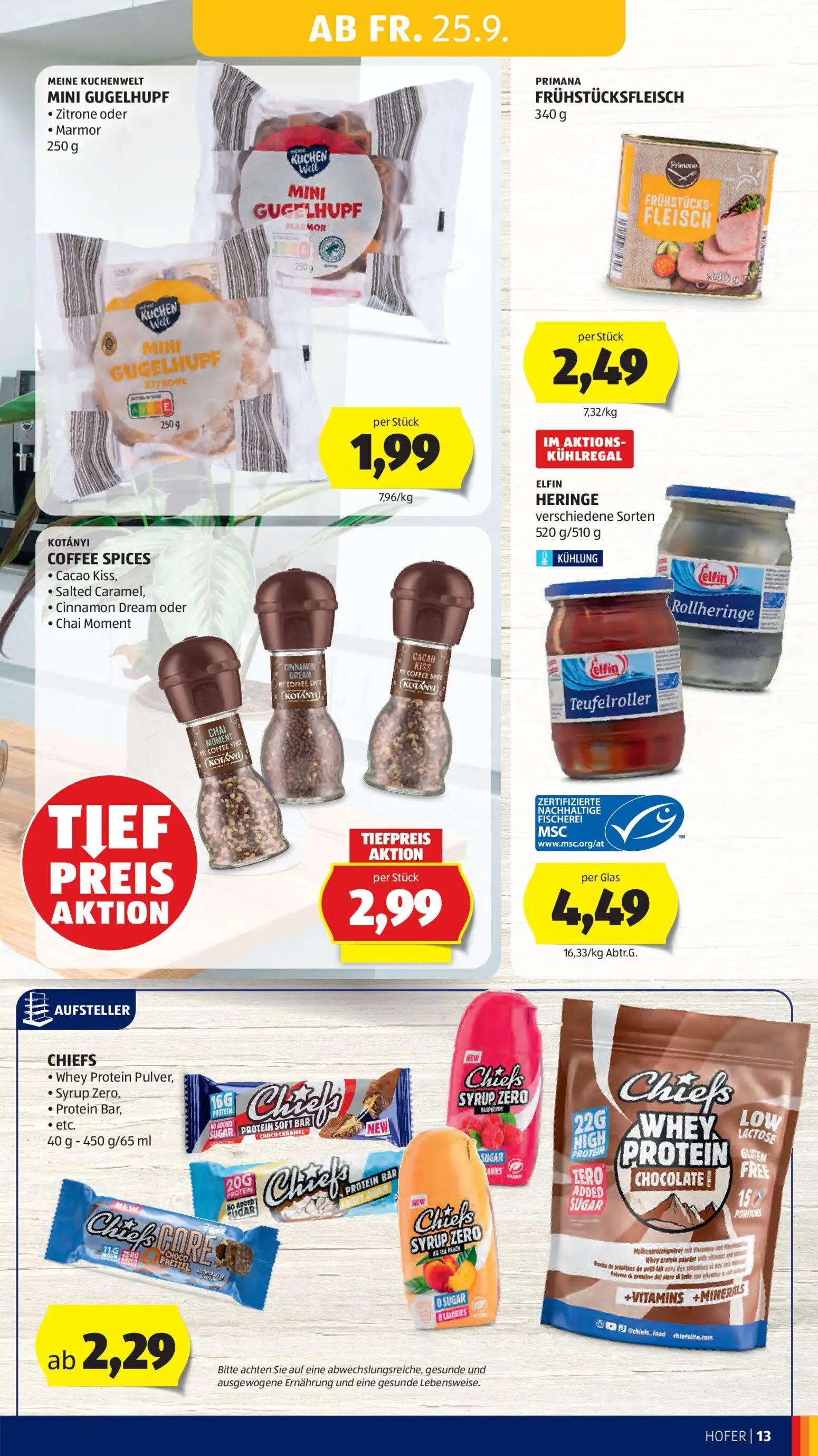 Hofer Prospekt, Seite 19 von 49 — MINI GUGELHUPF, FRÜHSTÜCKSFLEISCH, COFFEE SPICES