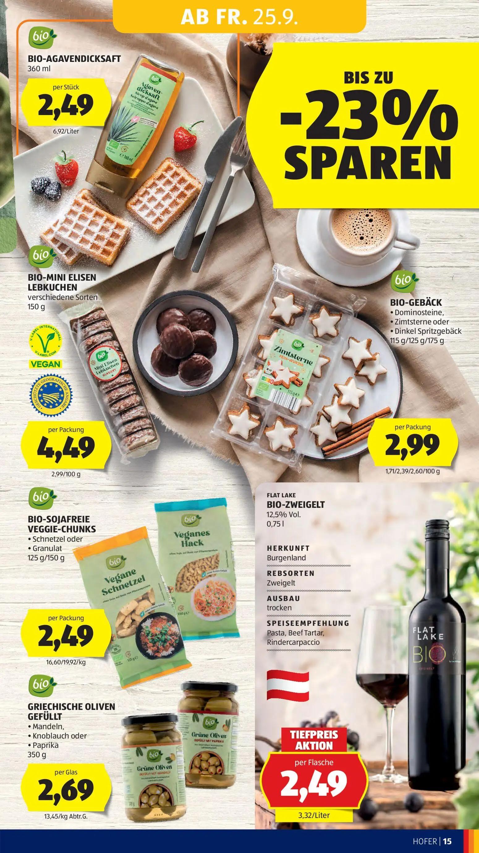 Hofer Prospekt, Seite 21 von 49 — BIO-AGAVENDICKSAFT, BIO-MINI ELISEN LEBKUCHEN, BIO-GEBÄCK