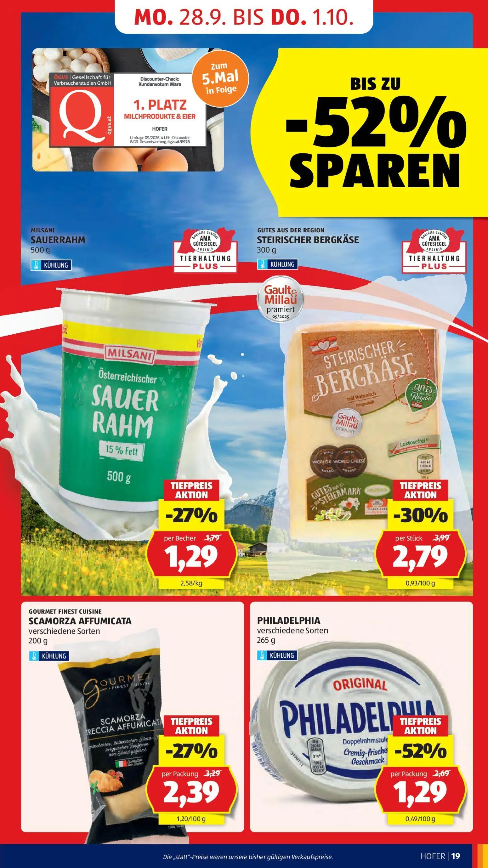 Hofer Prospekt, Seite 25 von 49 — PHILADELPHIA, STEIRISCHER BERGKÄSE, GOURMET FINEST CUISINE SCAMORZA AFFUMICATA