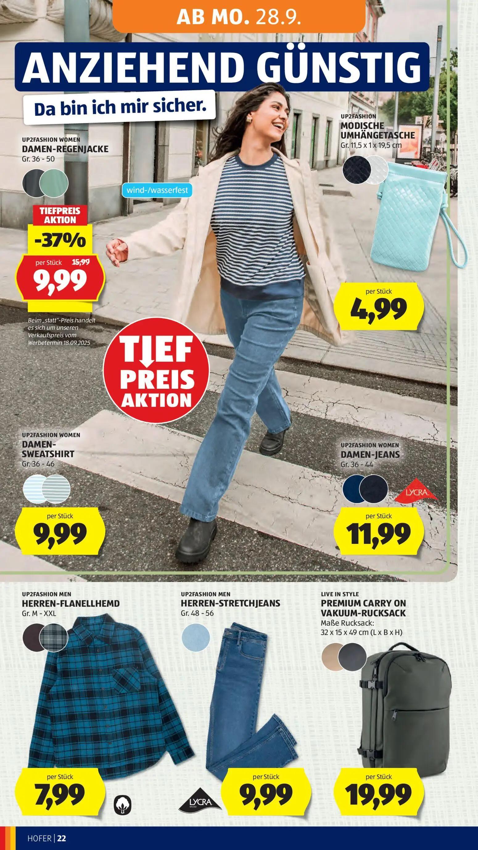 Hofer Prospekt, Seite 30 von 49 — DAMEN-REGENJACKE, MODISCHE UMHÄNGETASCHE, DAMEN-SWEATSHIRT