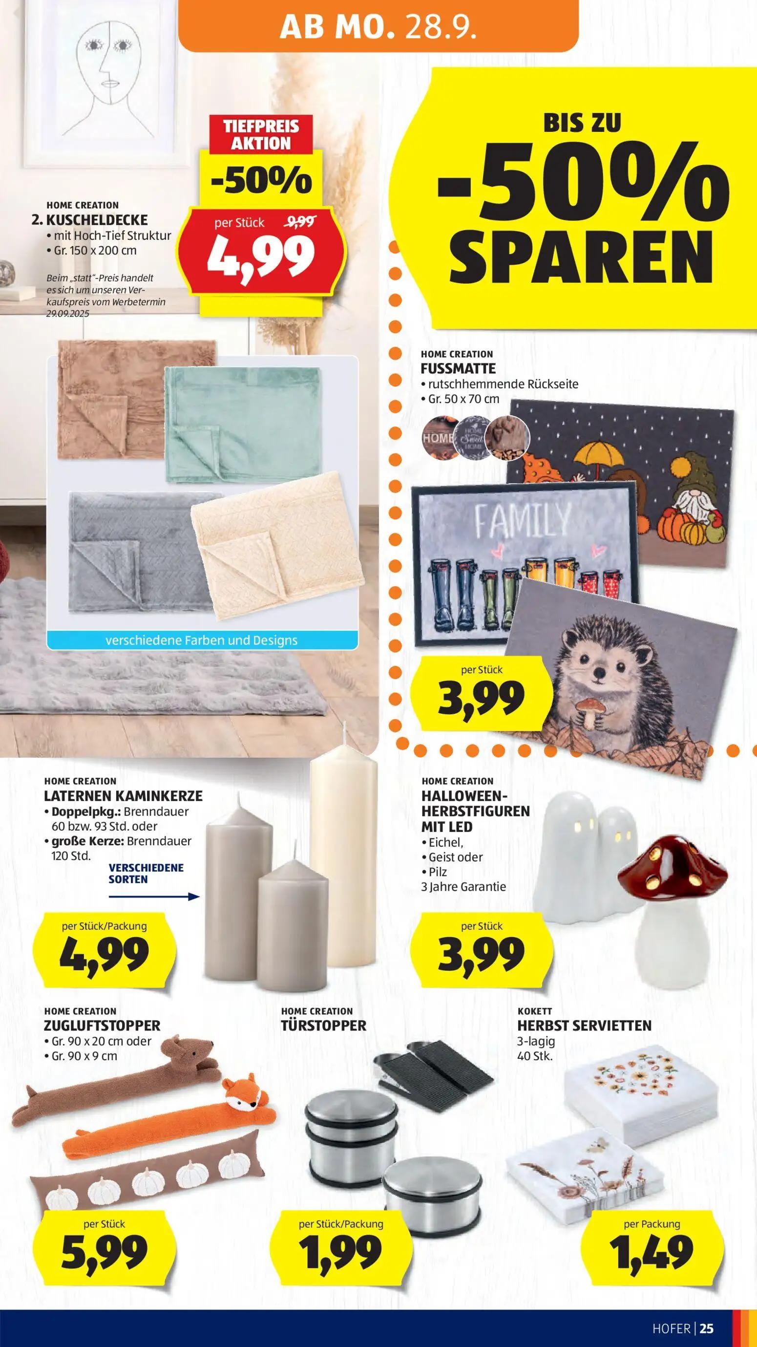 Hofer Prospekt, Seite 33 von 49 — KUSCHELDECKE, FUSSMATTE, LATERNEN KAMINKERZE