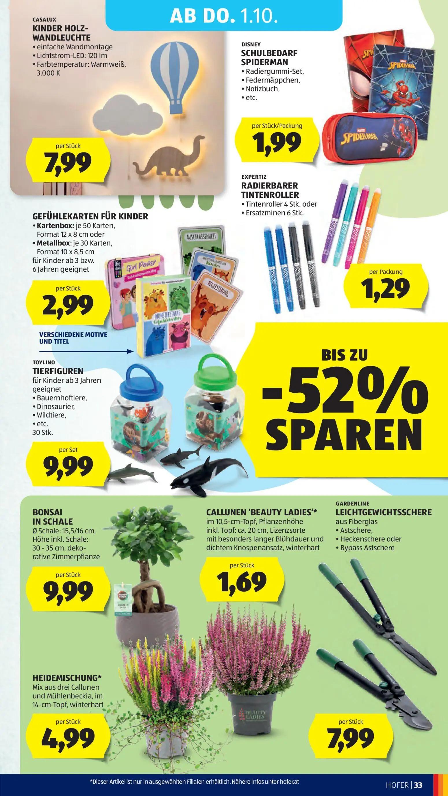 Hofer Prospekt, Seite 41 von 49 — KINDER HOLZ- WANDLEUCHTE, SCHULBEDARF SPIDERMAN, GEFÜHLEKARTEN FÜR KINDER