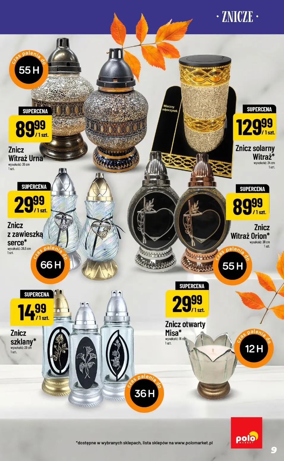 POLOmarket gazetka, strona 9 z 10 — Znicz Witraż Urna, Znicz solarny Witraż*, Znicz z zawieszką serce*