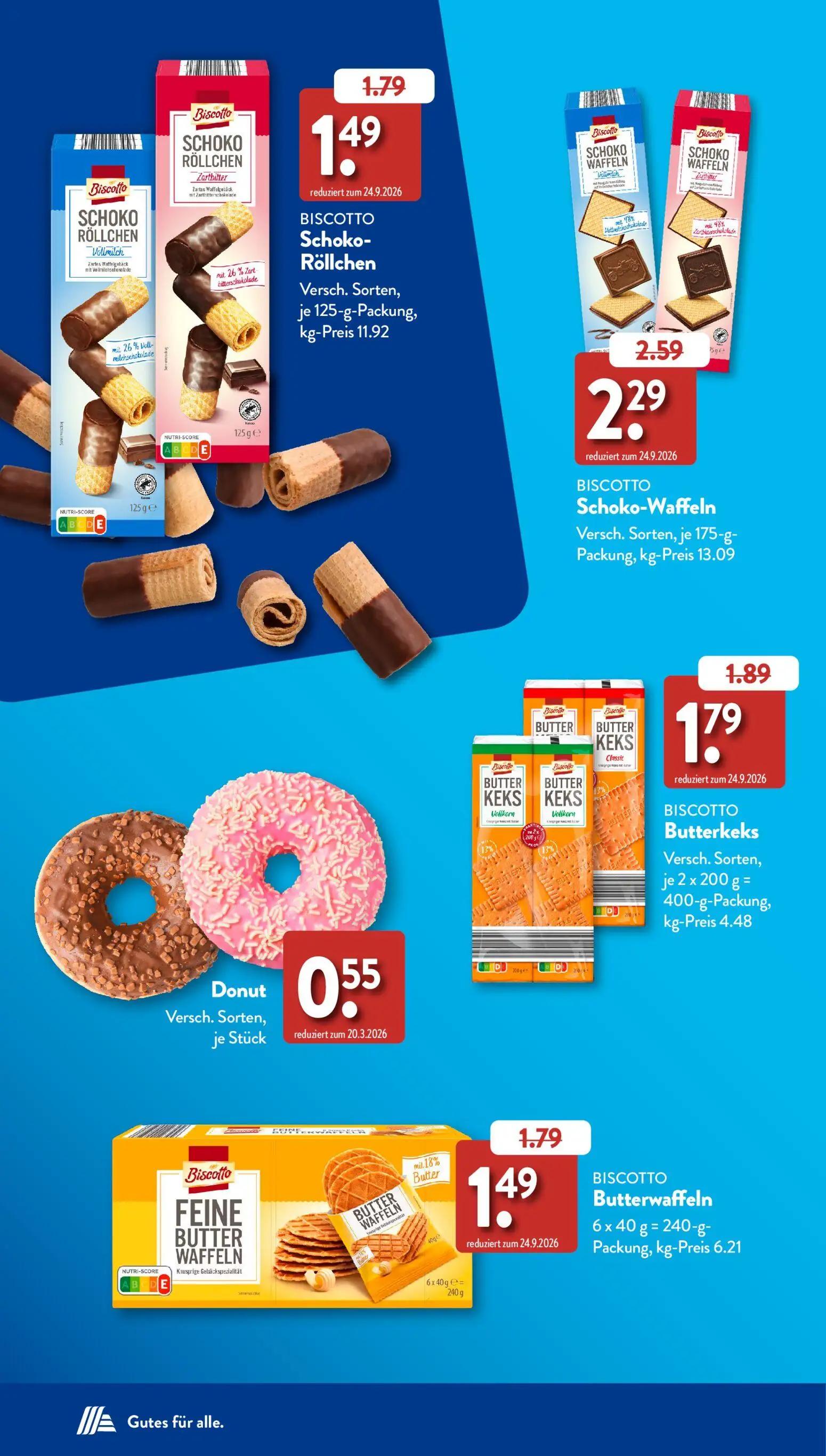 Aldi Süd Prospekt, Seite 4 von 39 — BISCOTTO Schoko-Röllchen, BISCOTTO Schoko-Waffeln, BISCOTTO Butterwaffeln