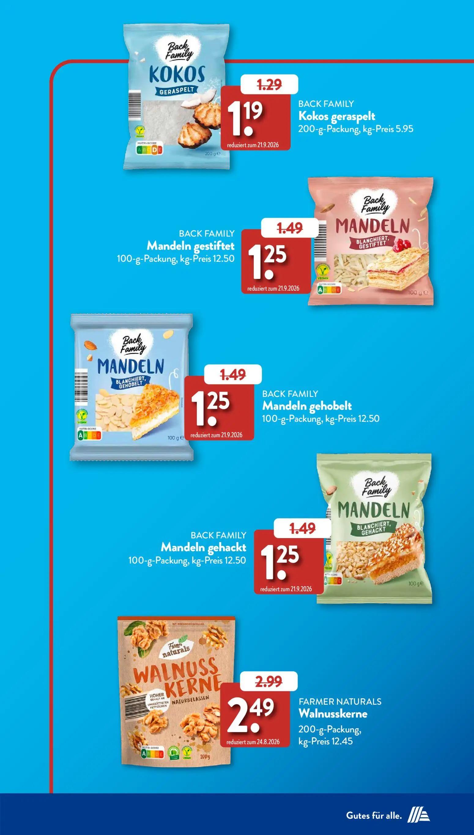 Aldi Süd Prospekt, Seite 7 von 39 — Walnusskerne, Mandeln gestiftet, Mandeln gehobelt
