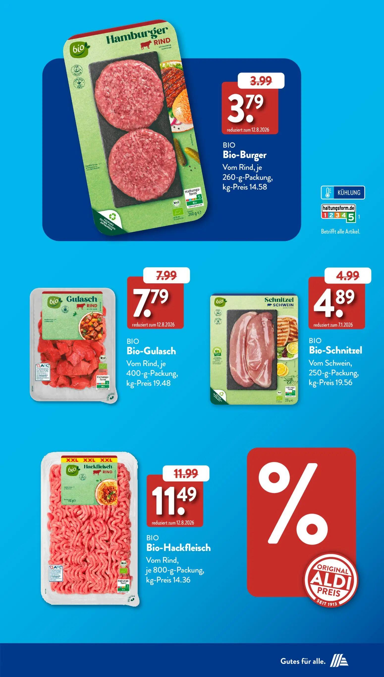 Aldi Süd Prospekt, Seite 13 von 39 — Bio-Hackfleisch, Bio-Burger, Bio-Gulasch