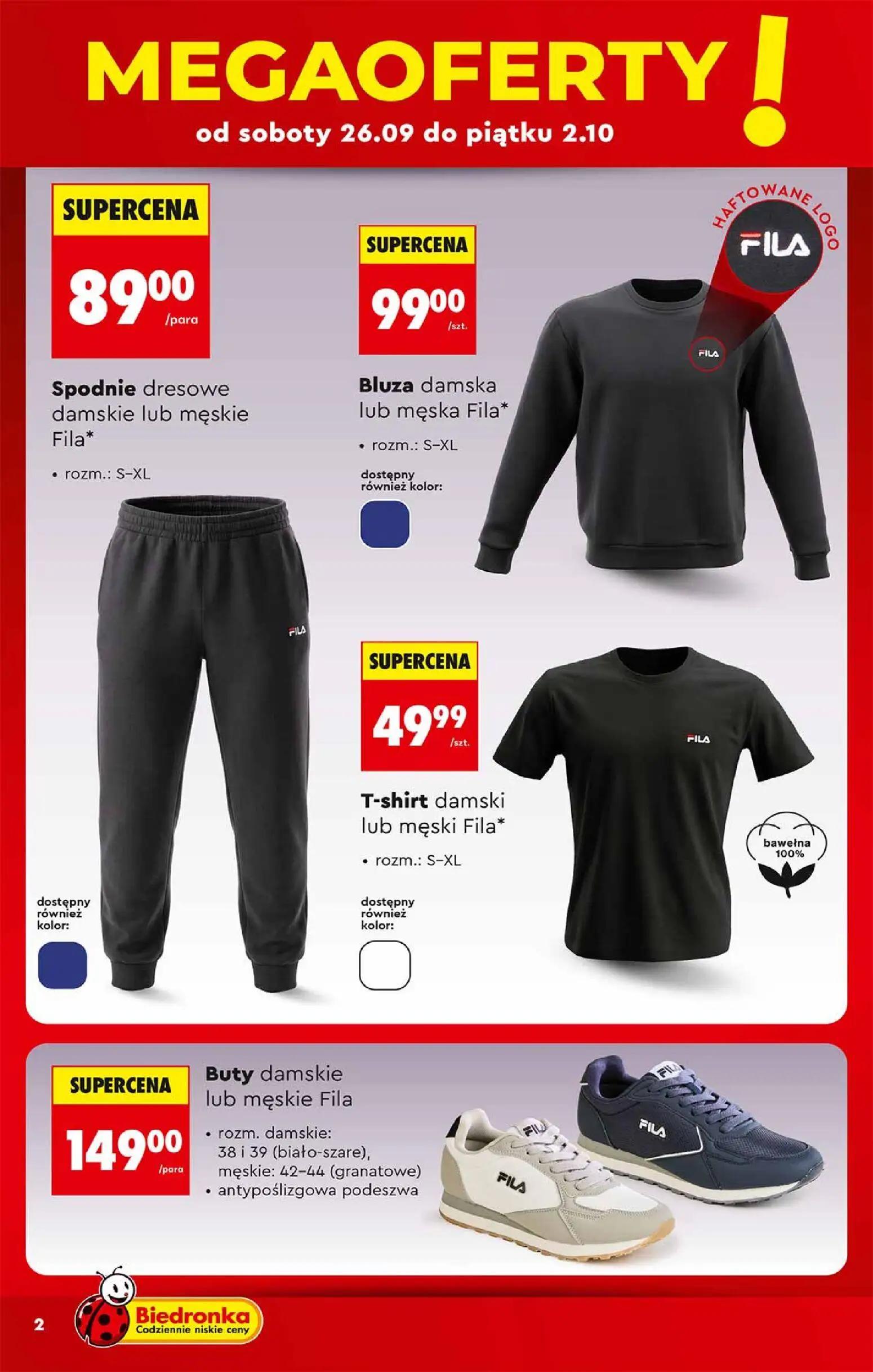 Biedronka gazetka, strona 2 z 48 — Spodnie dresowe damskie lub męskie Fila*, Bluza damska lub męska Fila*, T-shirt damski lu…
