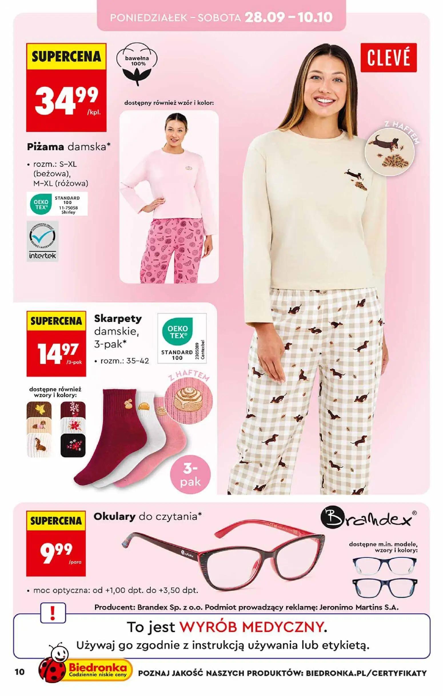 Biedronka gazetka, strona 10 z 48 — Piżama damska*, Skarpety damskie, 3-pak*, Okulary do czytania*