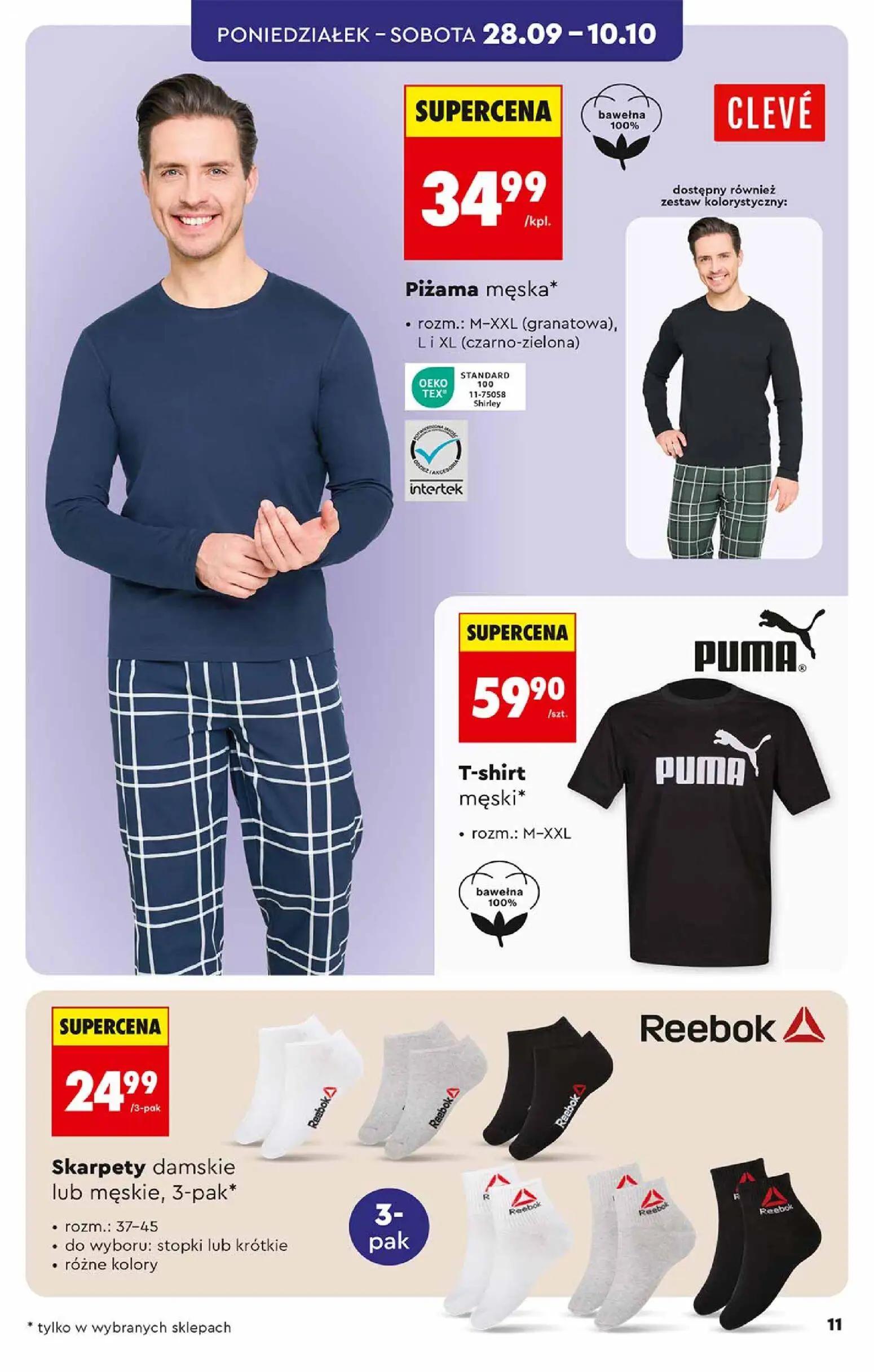 Biedronka gazetka, strona 11 z 48 — Piżama męska, T-shirt męski PUMA, Skarpety damskie lub męskie, 3-pak