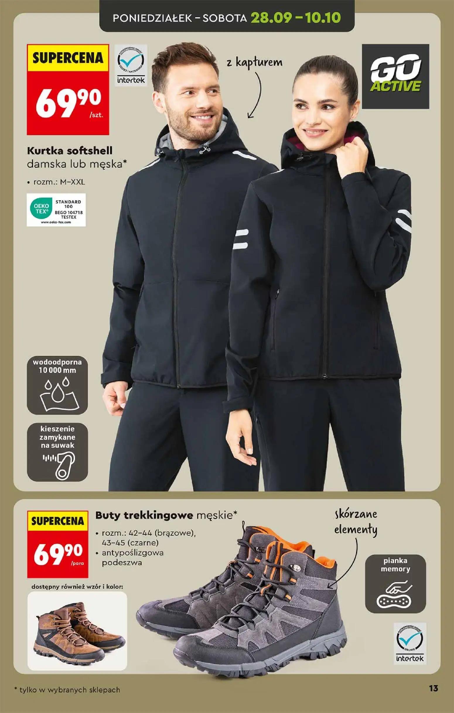 Biedronka gazetka, strona 13 z 48 — Kurtka softshell damska lub męska, Buty trekkingowe męskie