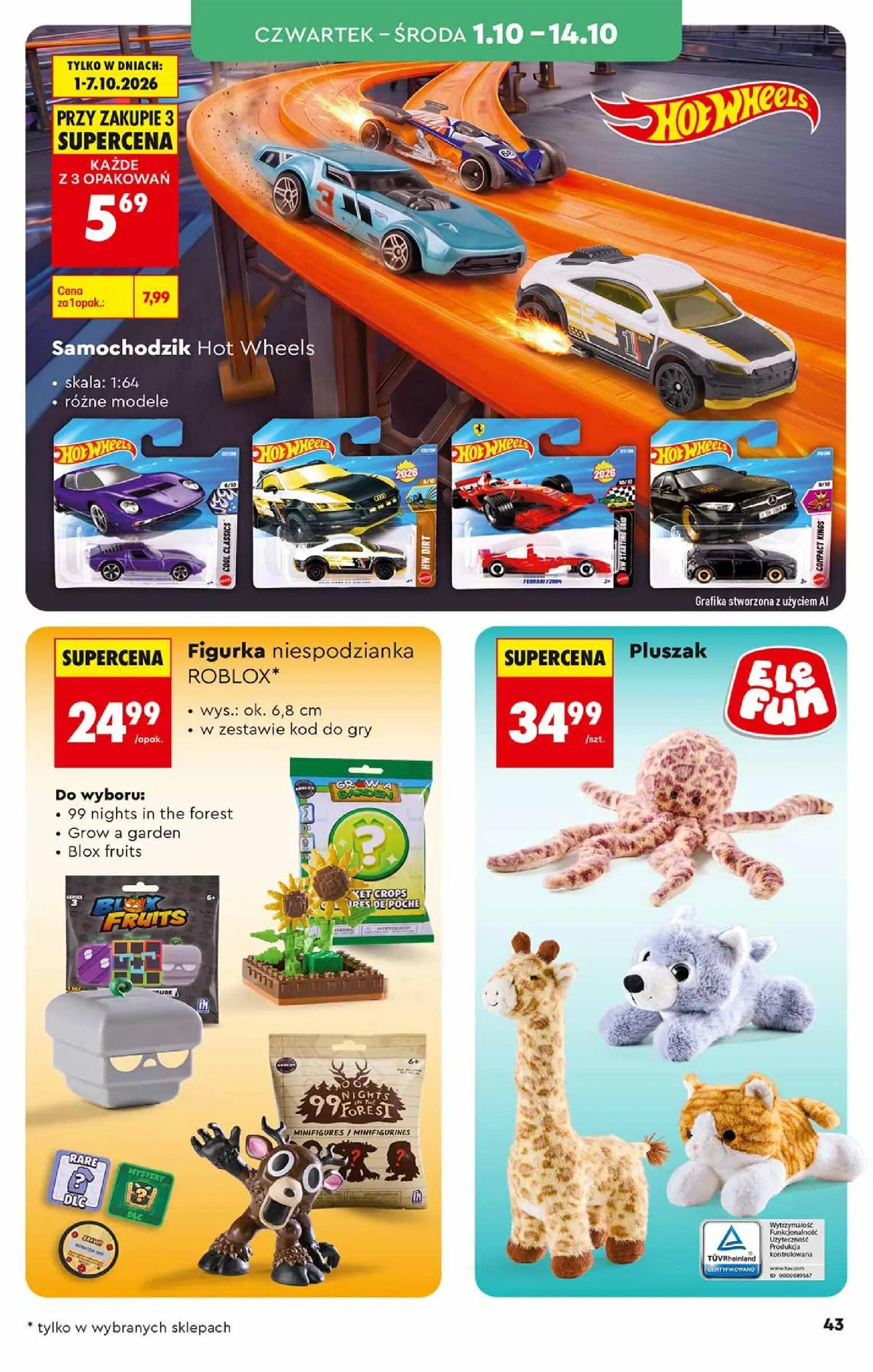 Biedronka gazetka, strona 43 z 48 — Samochodzik Hot Wheels, Figurka niespodzianka ROBLOX, Pluszak