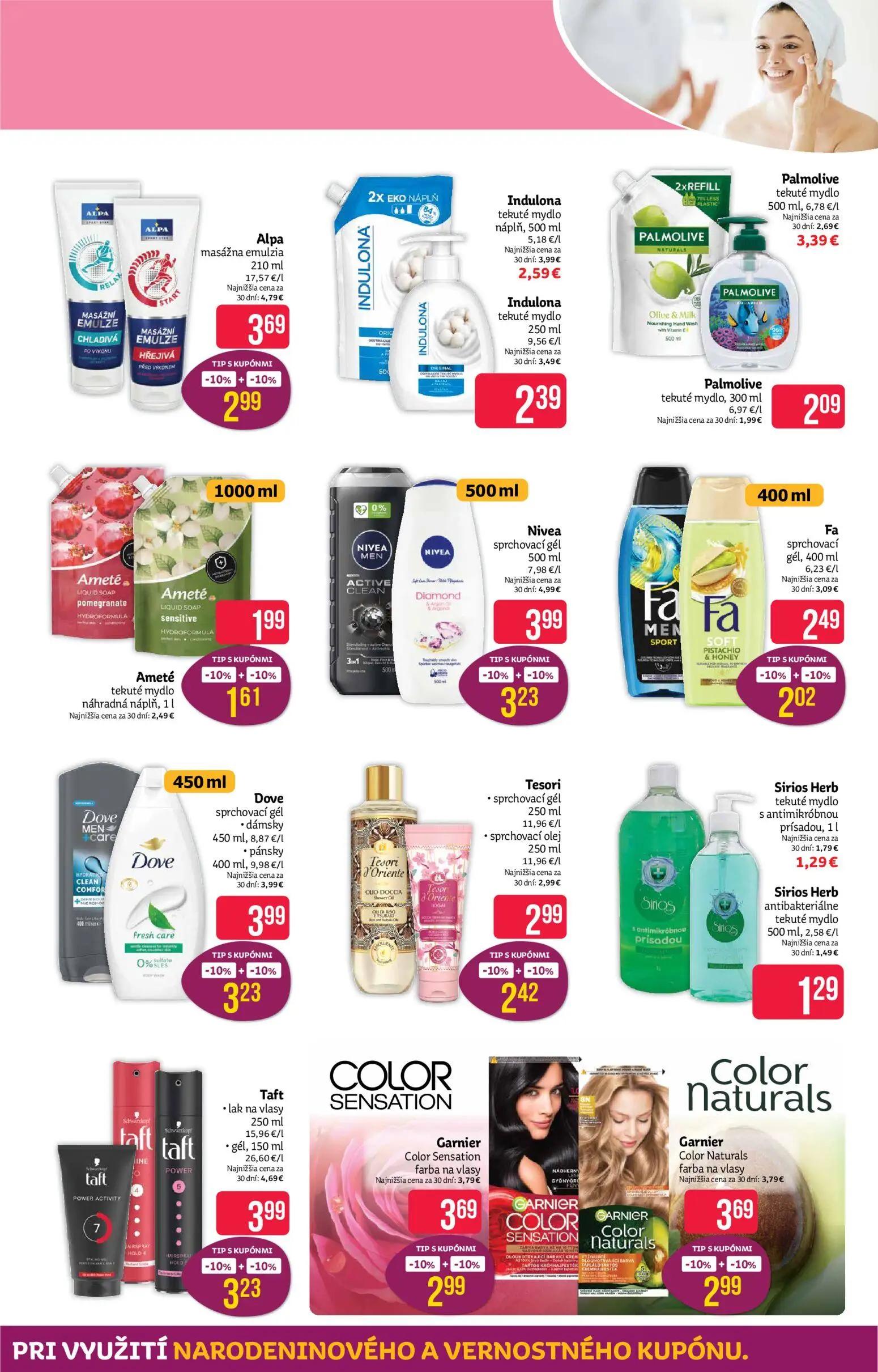 Teta Drogerie leták, strana 7 z 16 — Alpa masážna emulzia, Nivea sprchovací gél, Taft lak na vlasy