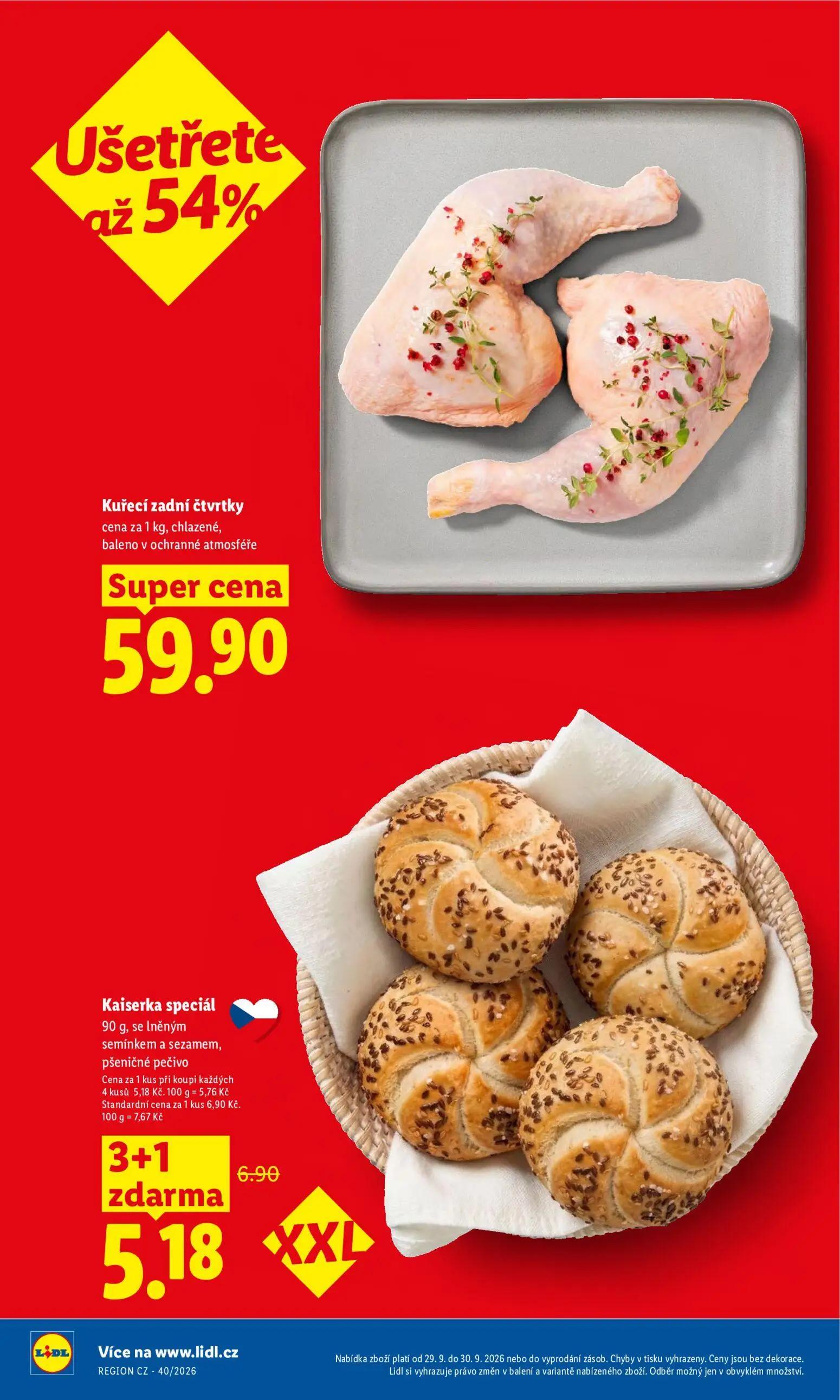 Lidl leták, strana 8 z 50 — Kaiserka speciál, Kuřecí zadní čtvrtky