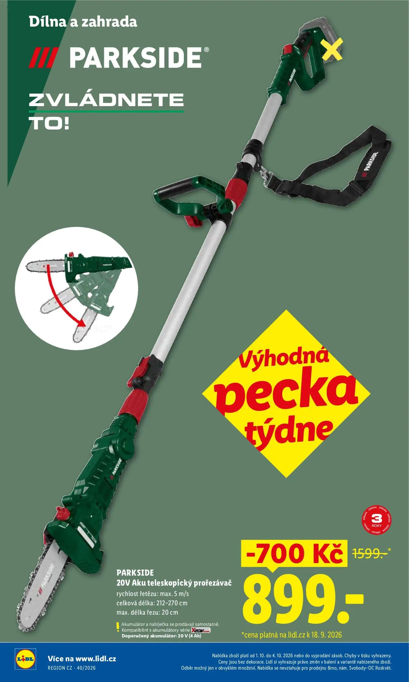 Lidl leták, strana 10 z 55 — PARKSIDE 20V Aku teleskopický prořezávač