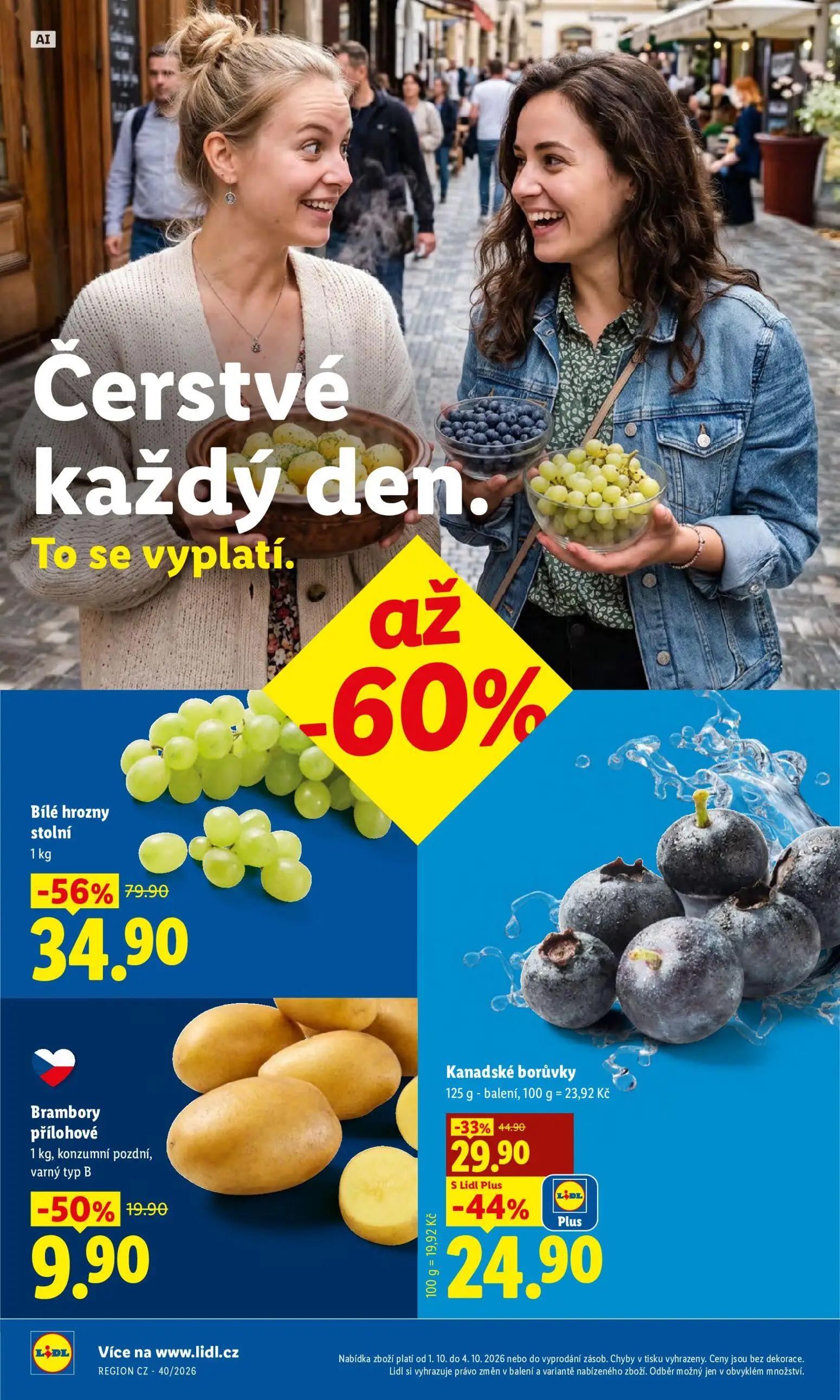 Lidl leták, strana 12 z 55 — Bílé hrozny stolní, Kanadské borůvky, Brambory přílohové