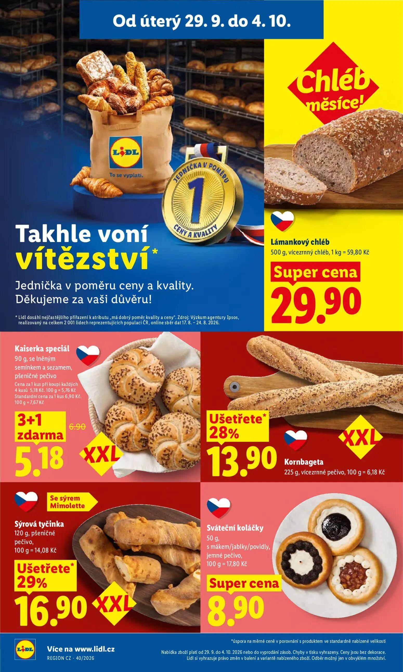 Lidl leták, strana 18 z 50 — Sýrová tyčinka, Kornbageta, Kaiserka speciál