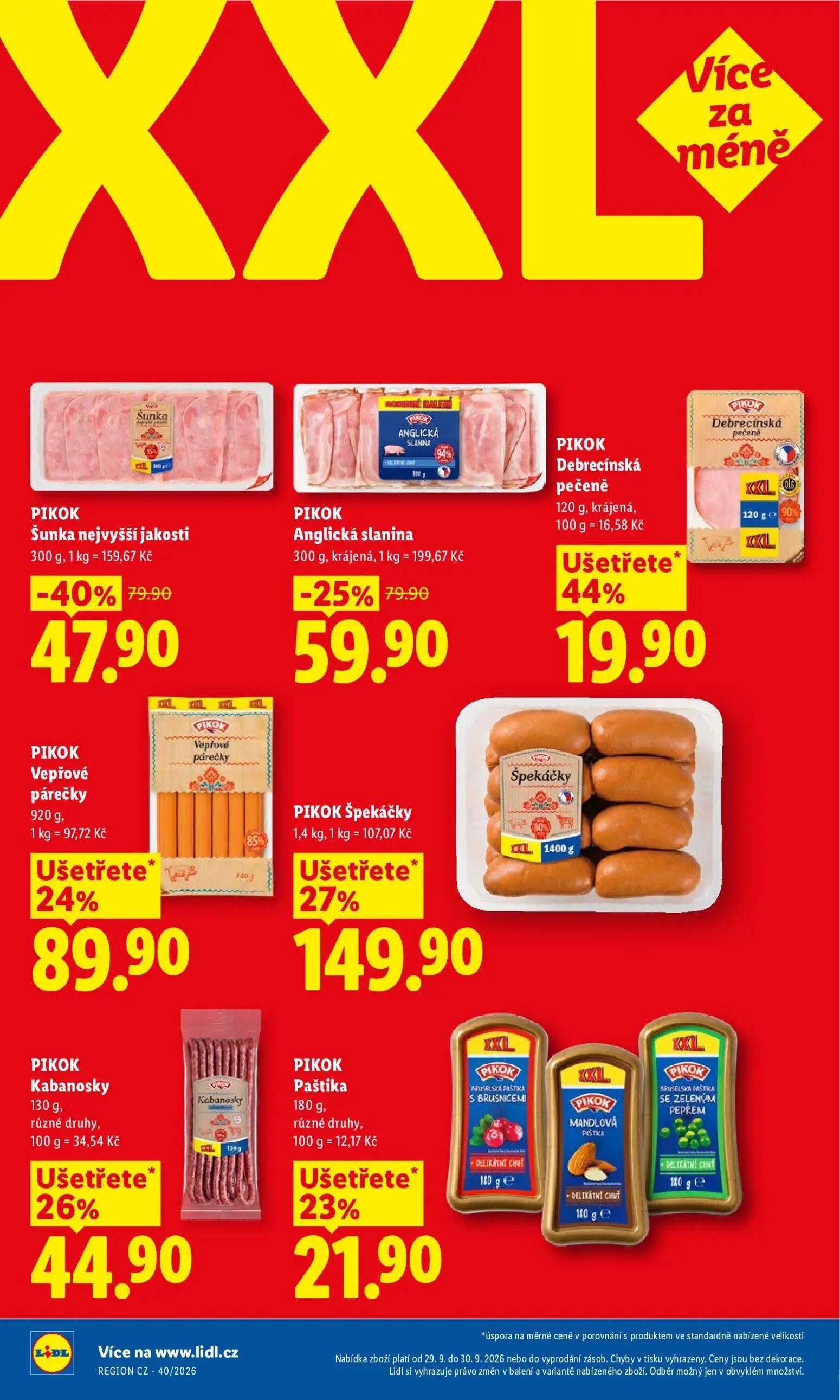 Lidl leták, strana 20 z 50 — Špekáčky, Šunka nejvyšší jakosti, Vepřové párečky