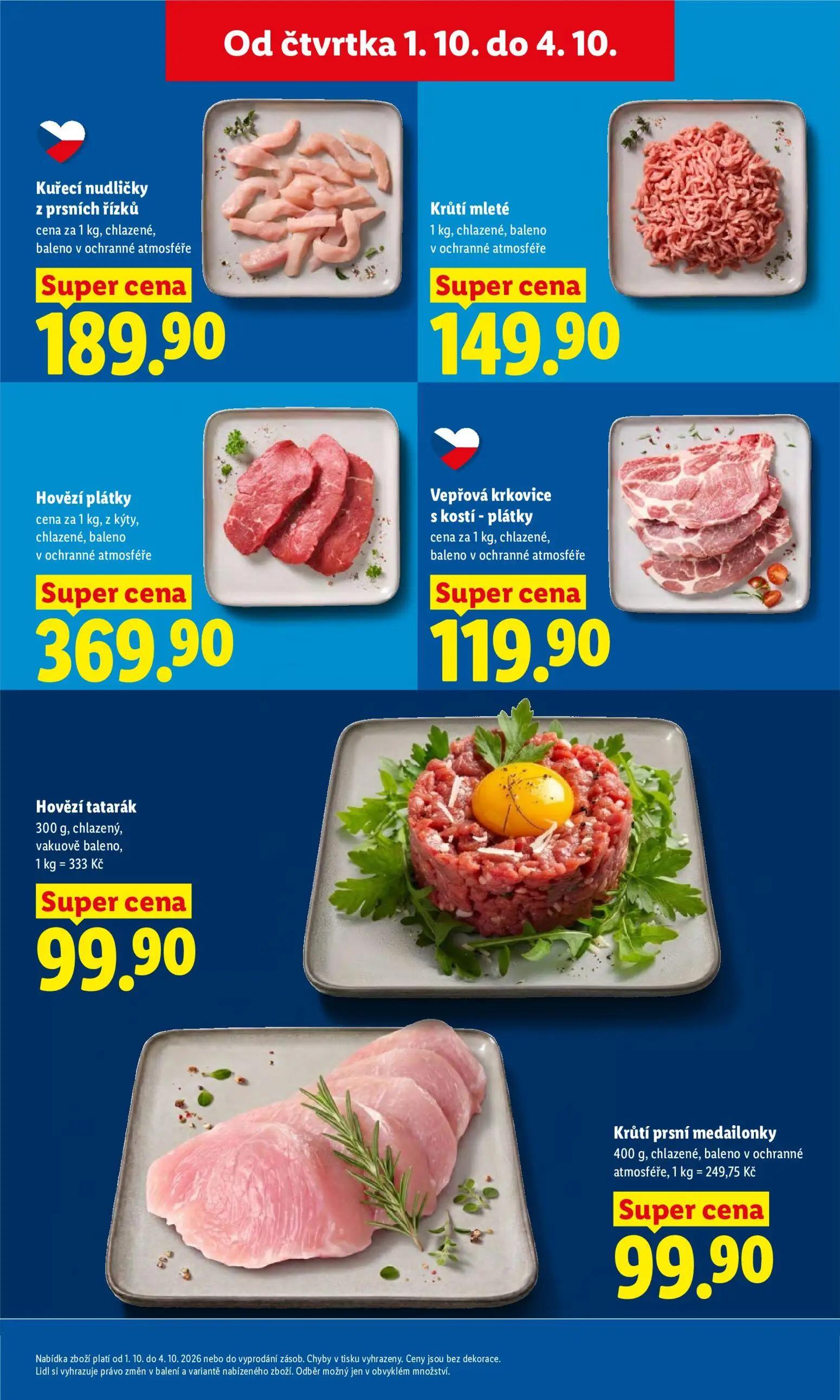 Lidl leták, strana 19 z 55 — Kuřecí nudličky z prsních řízků, Krůtí mleté, Hovězí plátky z kýty