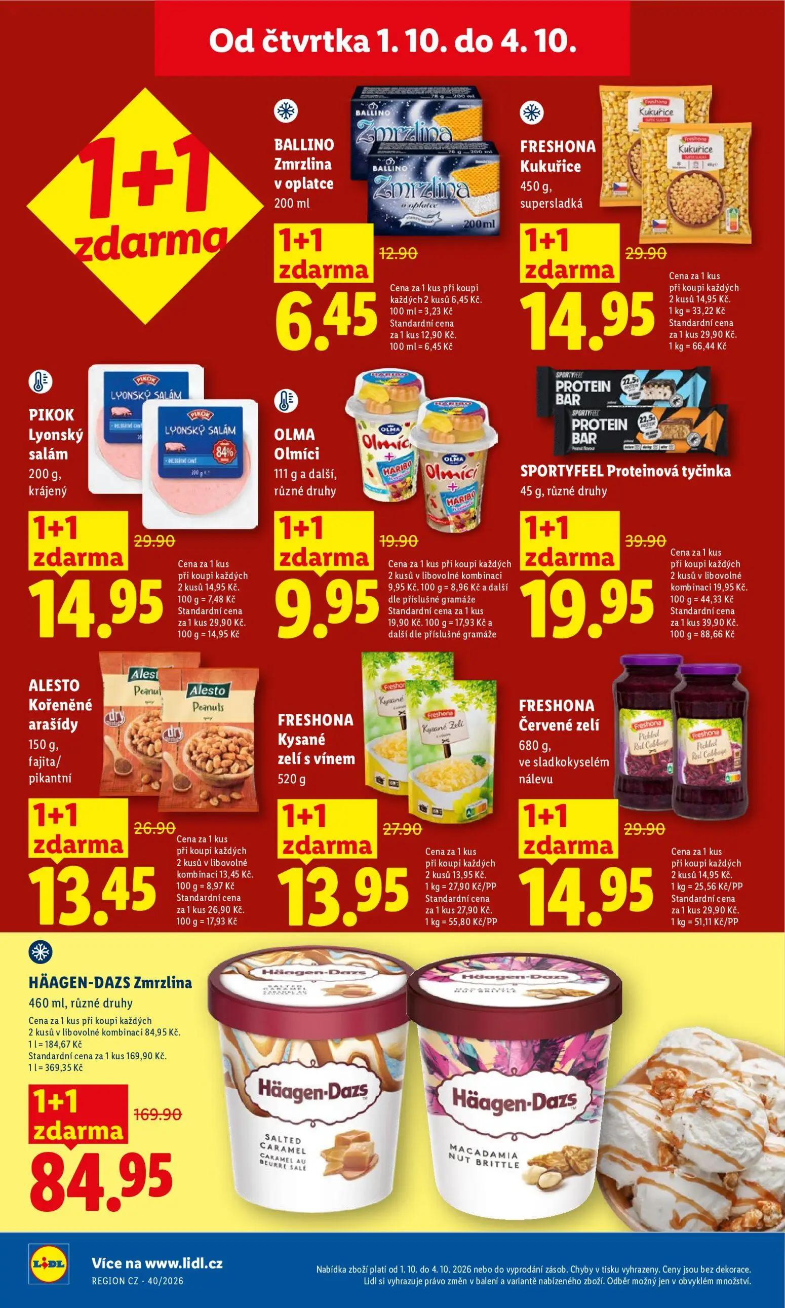 Lidl leták, strana 24 z 55 — HÄAGEN-DAZS Zmrzlina, SPORTYFEEL Proteinová tyčinka, FRESHONA Kukuřice supersladká