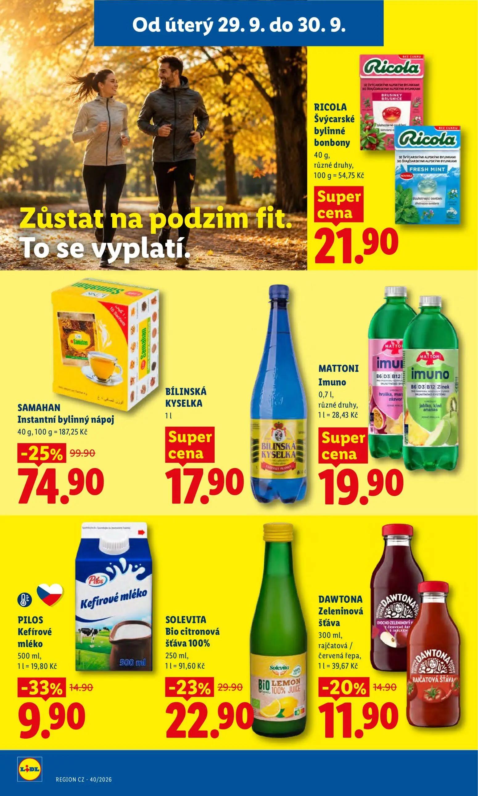 Lidl leták, strana 30 z 50 — SAMAHAN Instantní bylinný nápoj, SOLEVITA Bio citronová šťáva 100%, PILOS Kefírové mléko