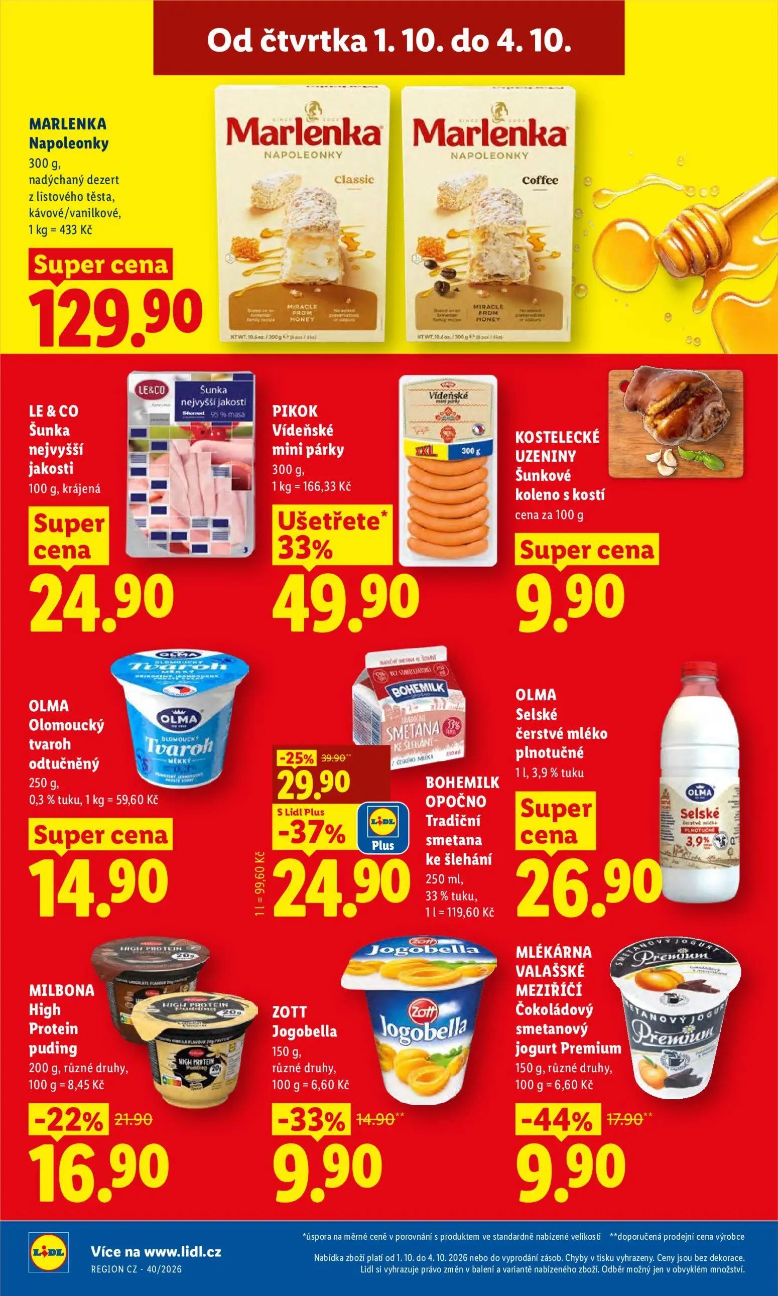 Lidl leták, strana 28 z 55 — PIKOK Vídeňské mini párky, BOHEMILK OPOČNO Tradiční smetana ke šlehání, MLÉKÁRNA VALAŠSKÉ MEZIŘ…