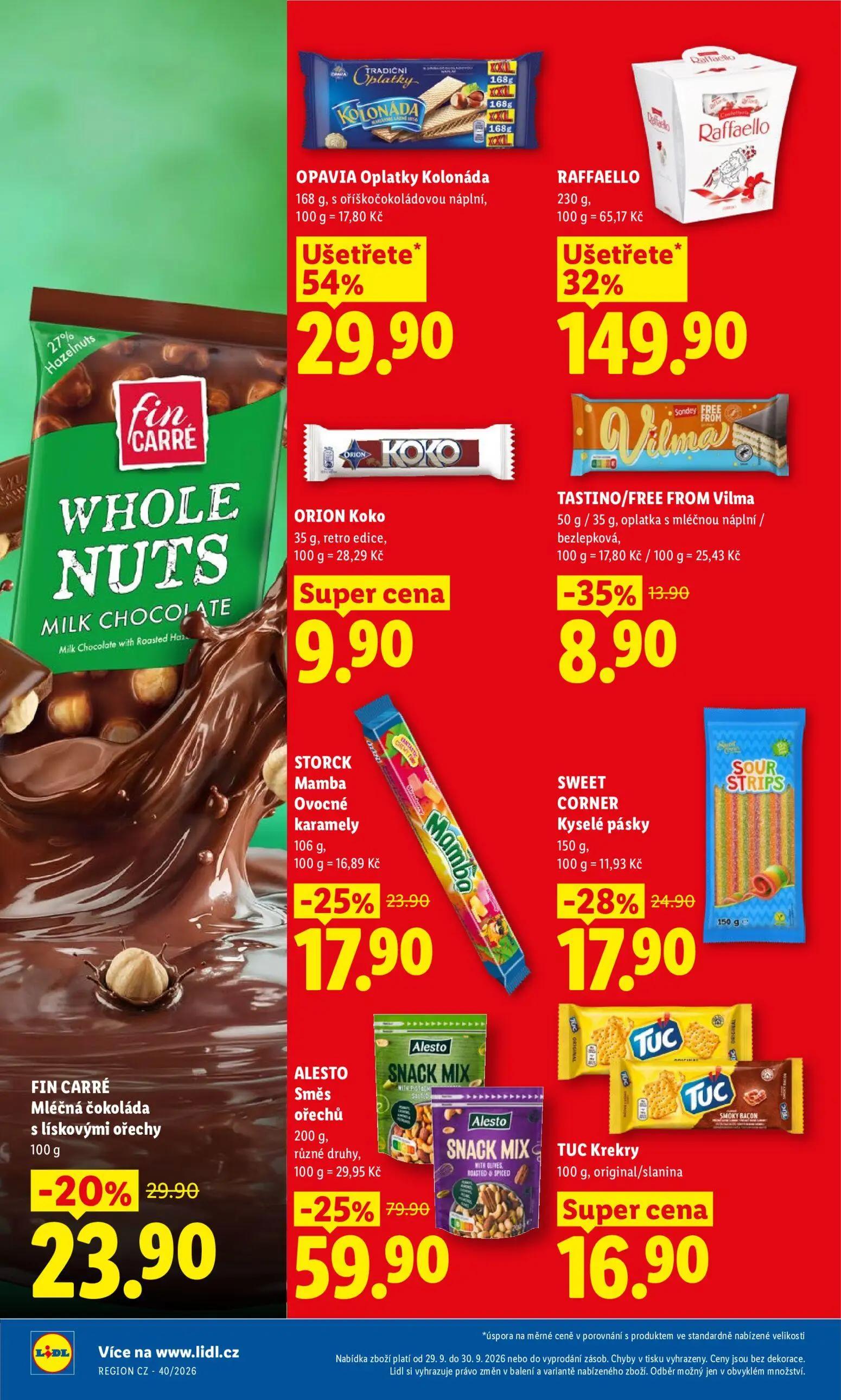 Lidl leták, strana 34 z 50 — RAFFAELLO, OPAVIA Oplatky Kolonáda, ALESTO Směs ořechů