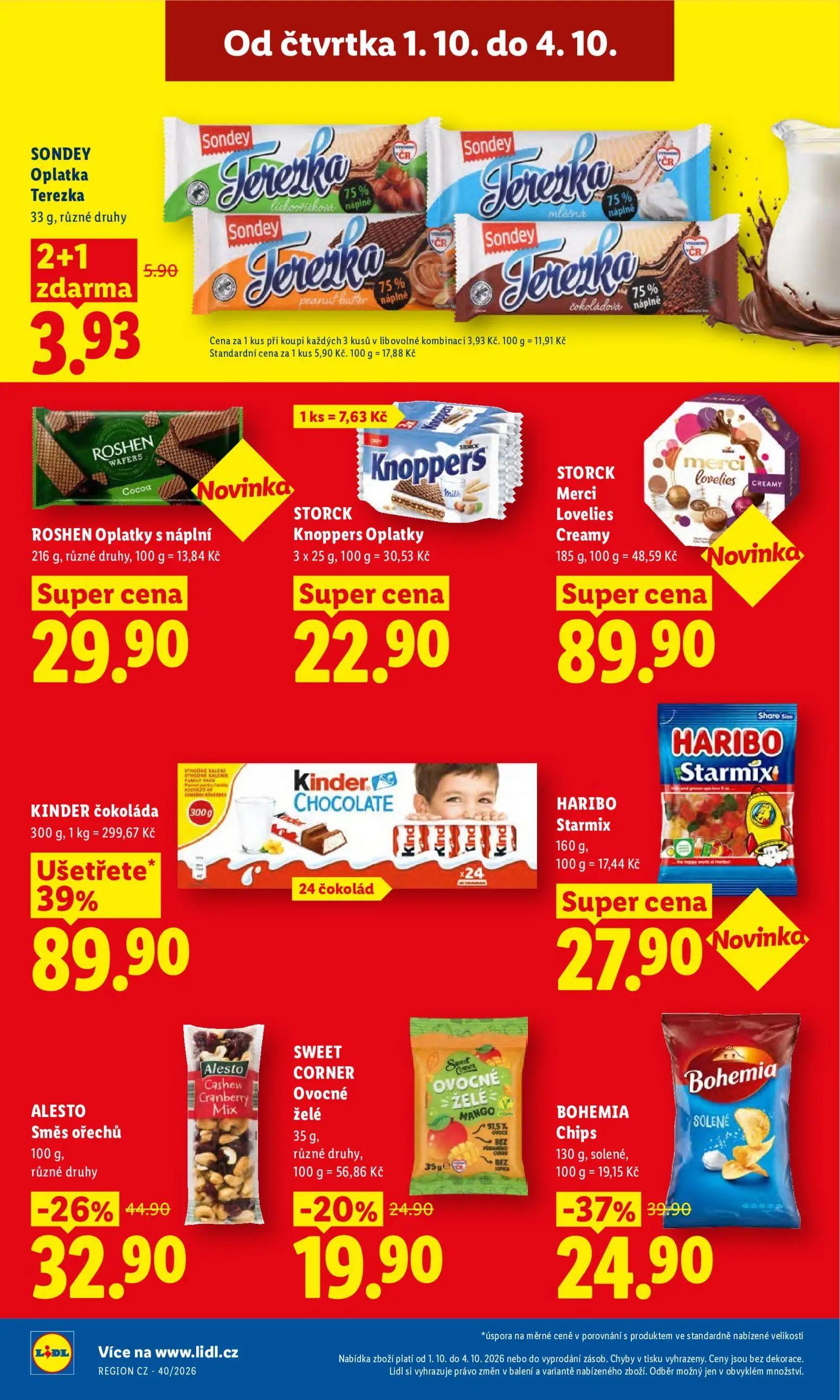 Lidl leták, strana 30 z 55 — KINDER čokoláda, BOHEMIA Chips SOLENÉ, ALESTO Směs ořechů