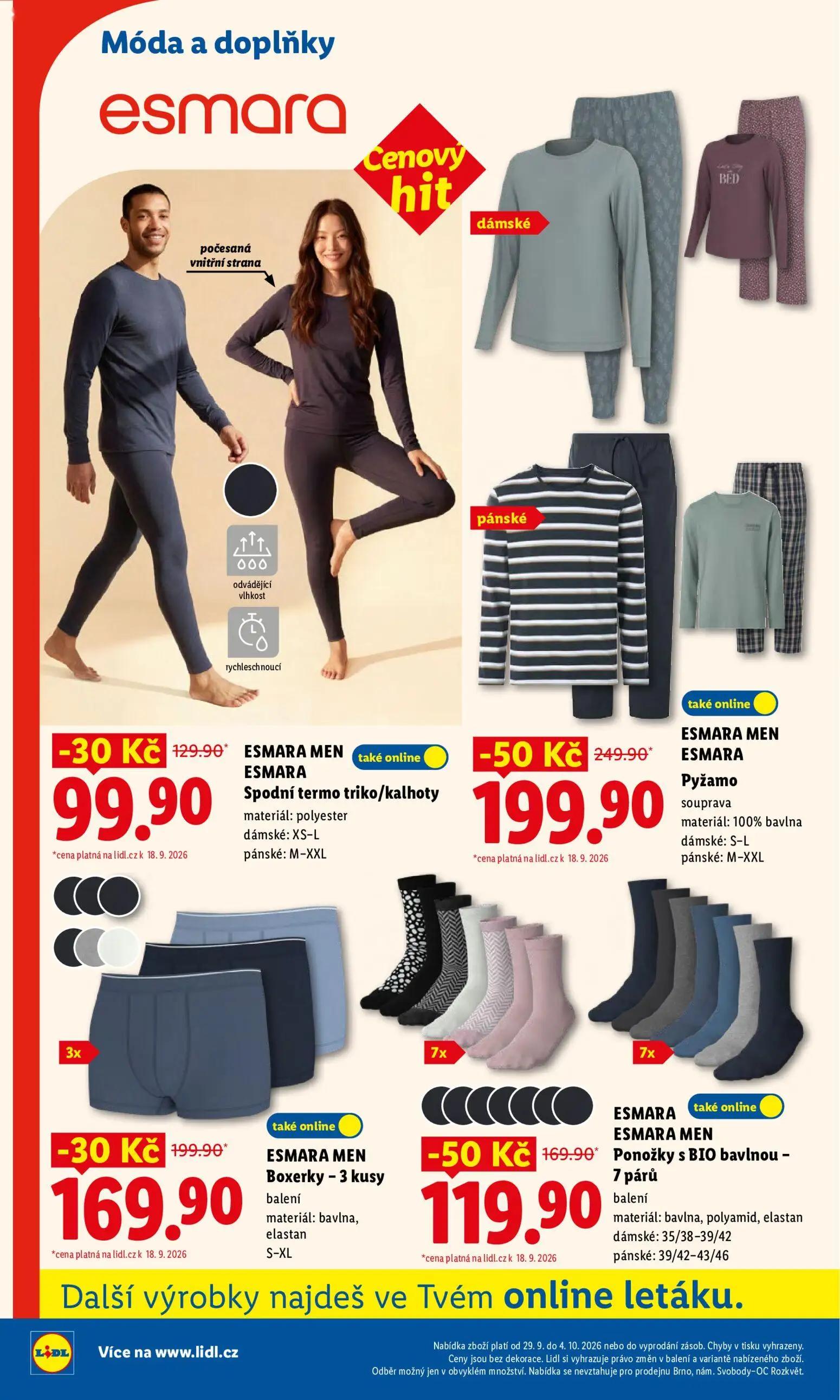 Lidl leták, strana 42 z 50 — Pyžamo, Ponožky s BIO bavlnou, Spodní termo triko/kalhoty