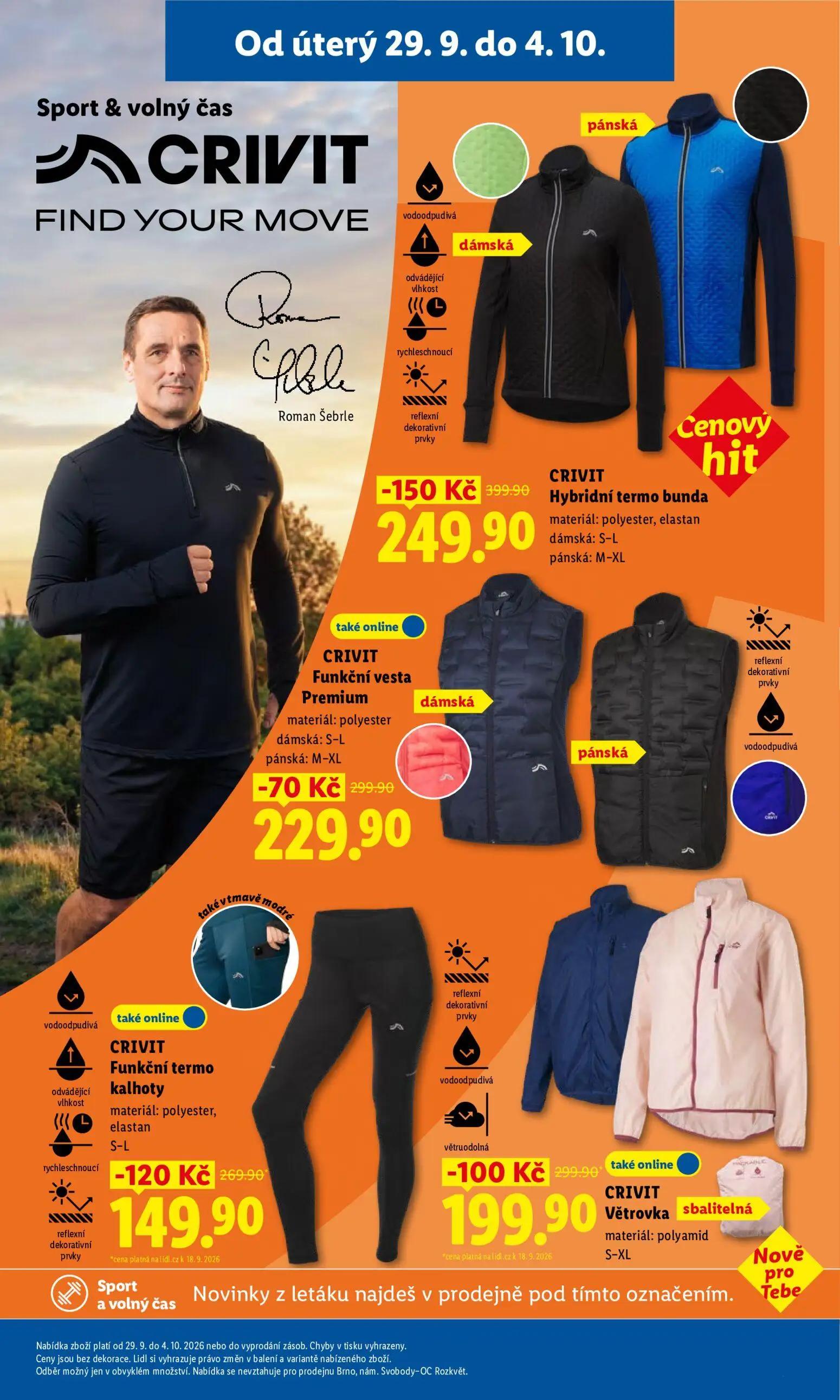 Lidl leták, strana 44 z 50 — CRIVIT Hybridní termo bunda, CRIVIT Funkční termo kalhoty, CRIVIT Větrovka sbalitelná