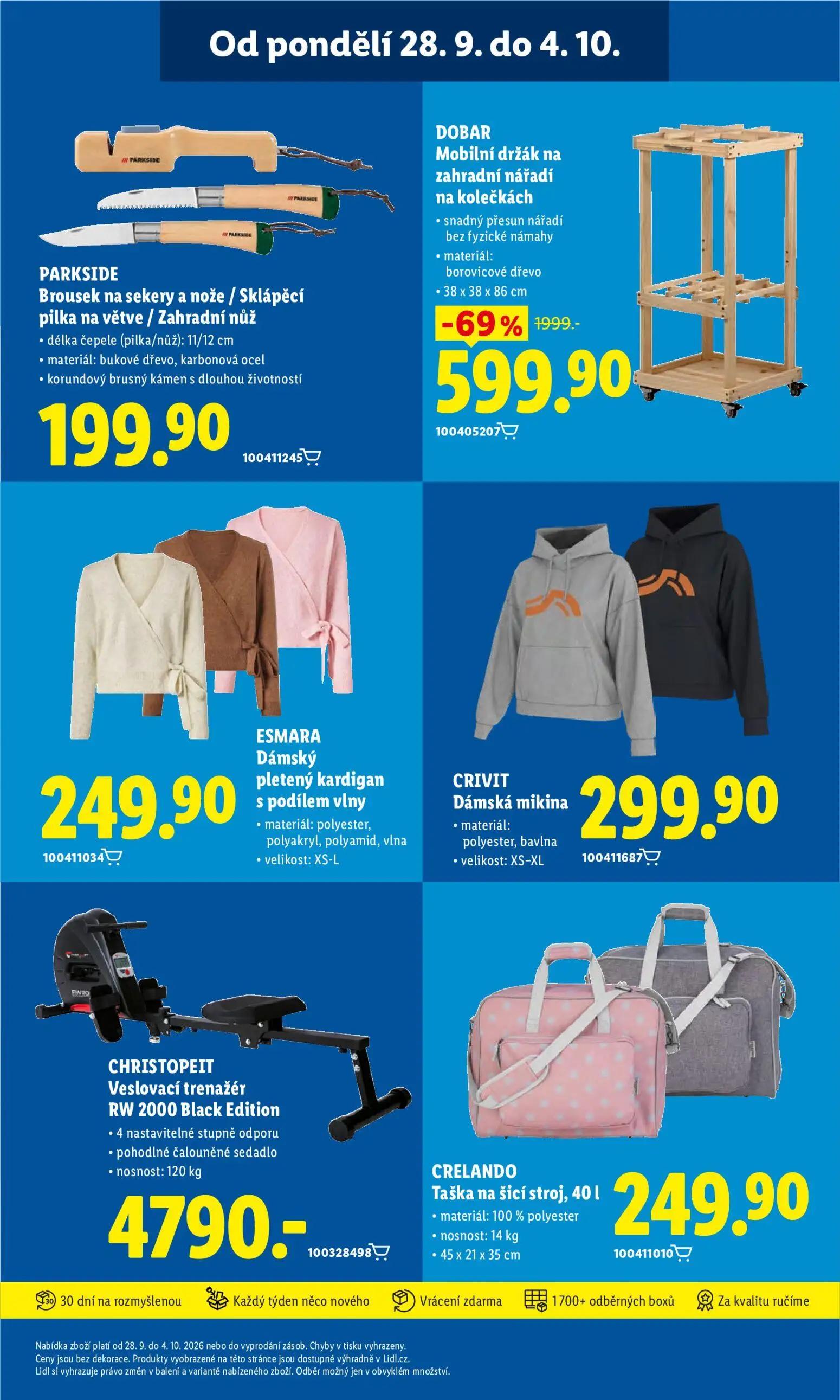 Lidl leták, strana 39 z 55 — DOBAR Mobilní držák na zahradní nářadí na kolečkách, PARKSIDE Brousek na sekery a nože / Sklápě…