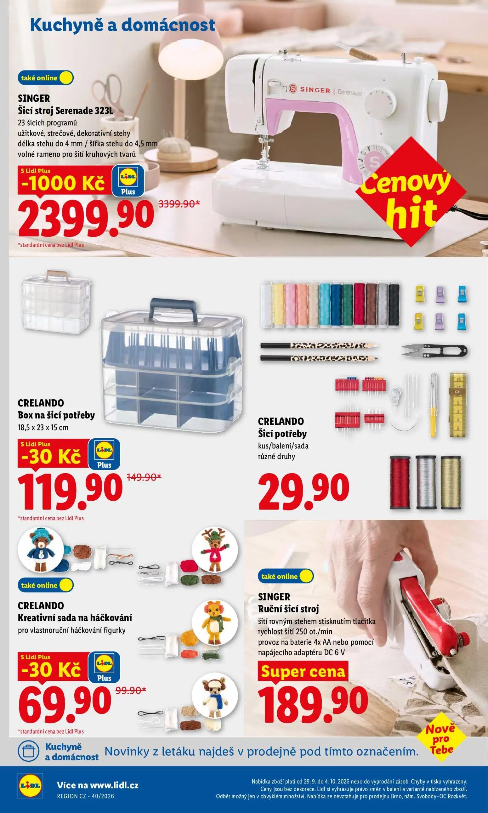 Lidl leták, strana 45 z 50 — SINGER Šicí stroj Serenade 323L, CRELANDO Box na šicí potřeby, CRELANDO Kreativní sada na háčko…