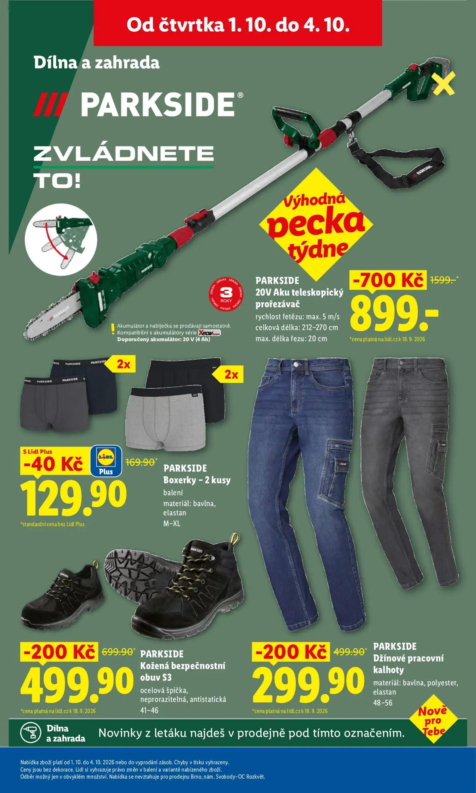 Lidl leták, strana 41 z 55 — 20V Aku teleskopický prořezávač, Kožená bezpečnostní obuv S3, Džínové pracovní kalhoty