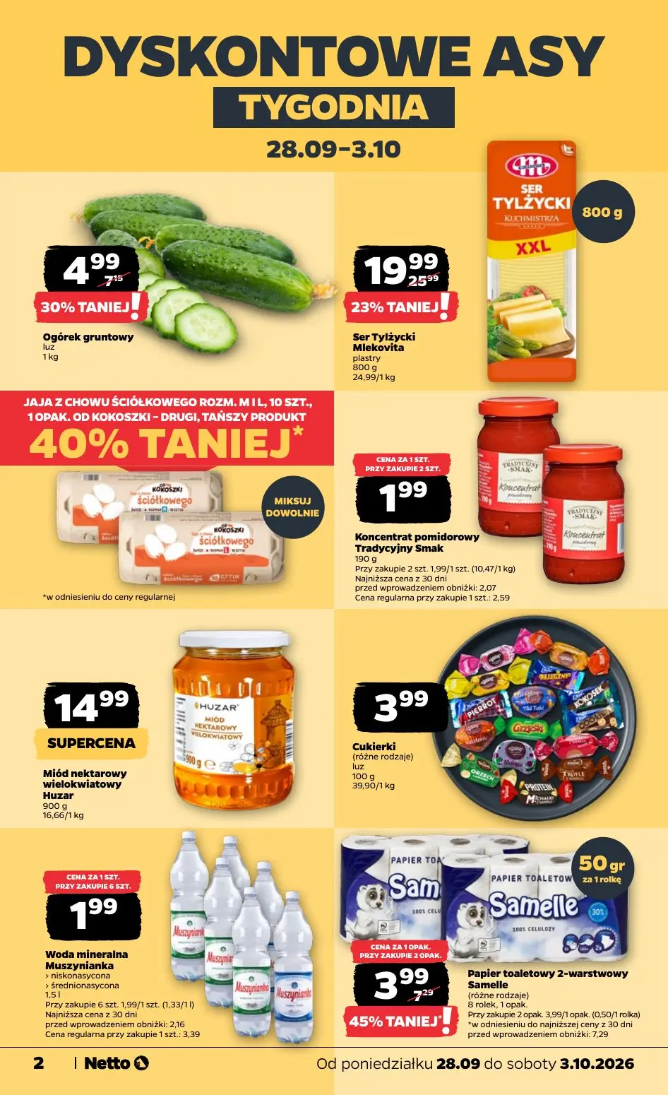 NETTO gazetka, strona 2 z 36 — Ser Tylżycki Mlekovita plastry, Papier toaletowy 2-warstwowy Samelle, Ogórek gruntowy