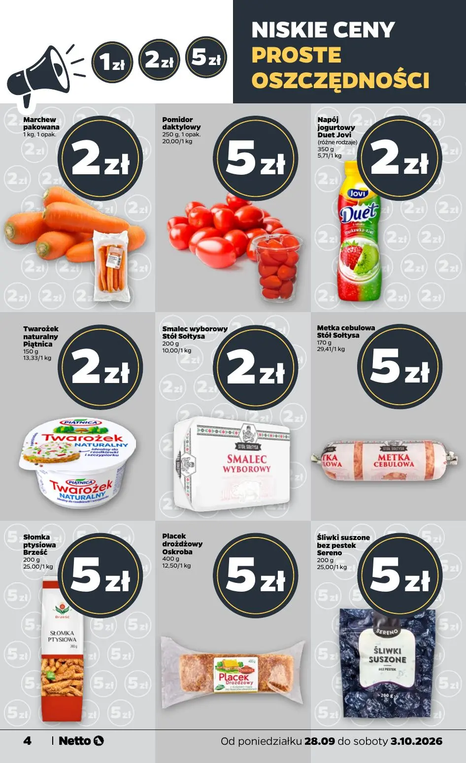 NETTO gazetka, strona 4 z 36 — Marchew pakowana, Pomidor daktylowy, Napój jogurtowy Duet Jovi