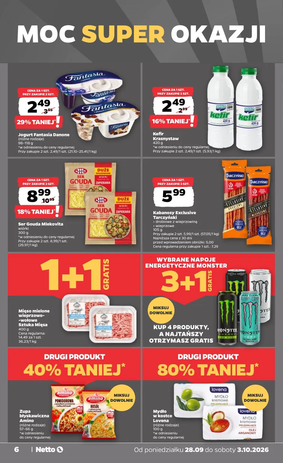 NETTO gazetka, strona 6 z 36 — Ser Gouda Mlekovita wiórki, Kabanosy Exclusive Tarczyński, Jogurt Fantasia Danone