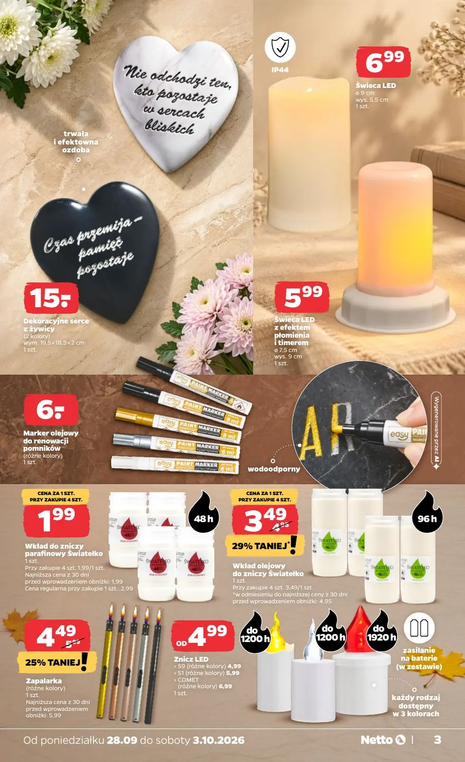 NETTO gazetka, strona 3 z 5 — Znicz LED, Zapalarka, Wkład olejowy do zniczy Światełko