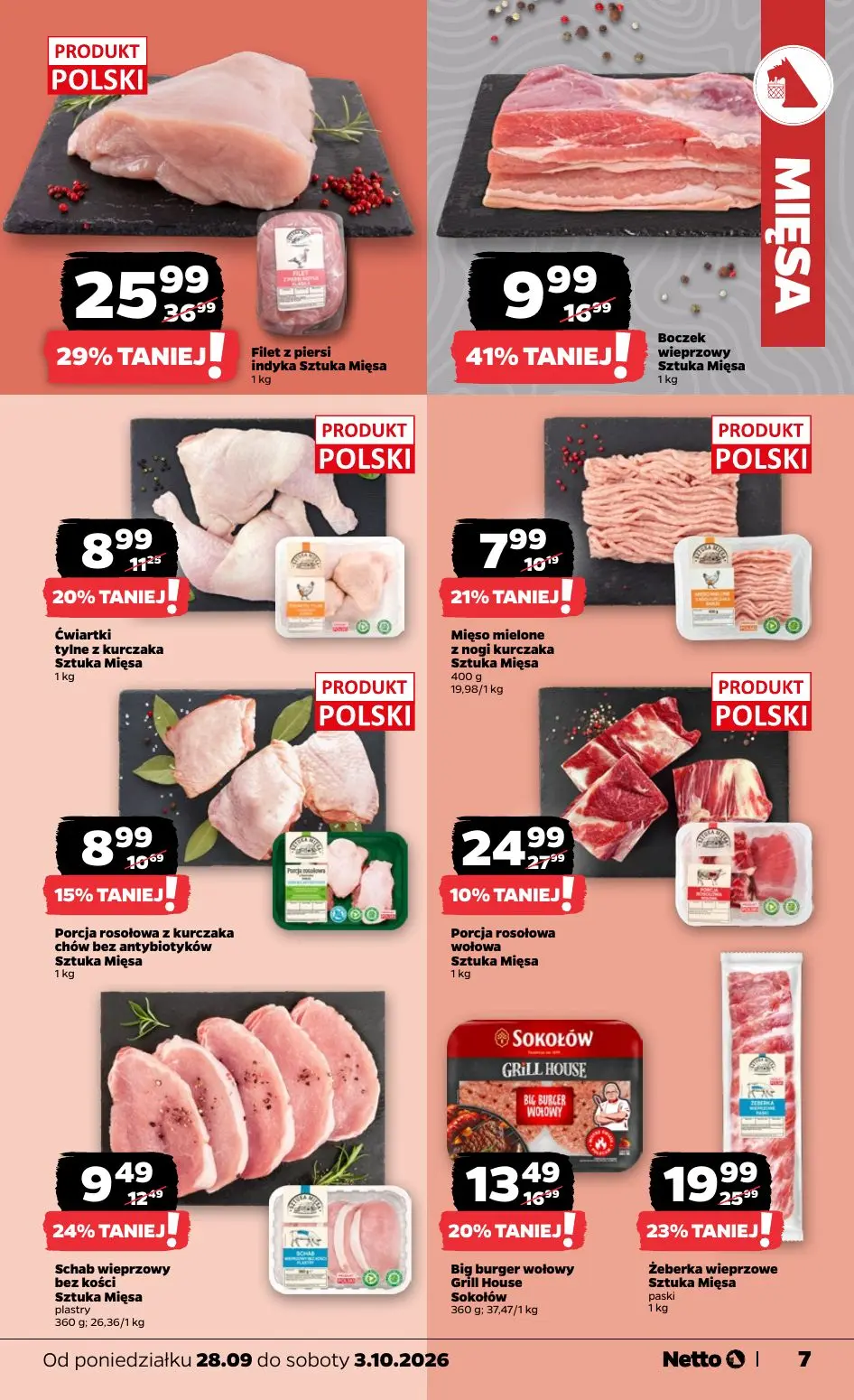 NETTO gazetka, strona 7 z 36 — Filet z piersi indyka Sztuka Mięsa, Boczek wieprzowy Sztuka Mięsa, Żeberka wieprzowe Sztuka M…