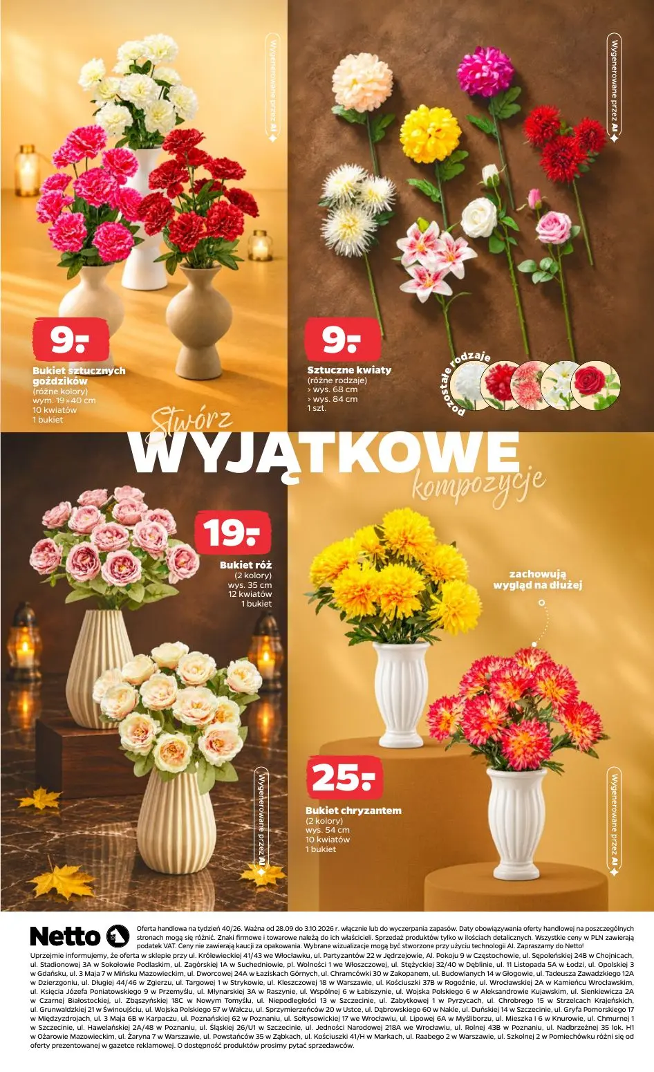 NETTO gazetka, strona 4 z 5 — Bukiet sztucznych goździków, Sztuczne kwiaty, Bukiet róż