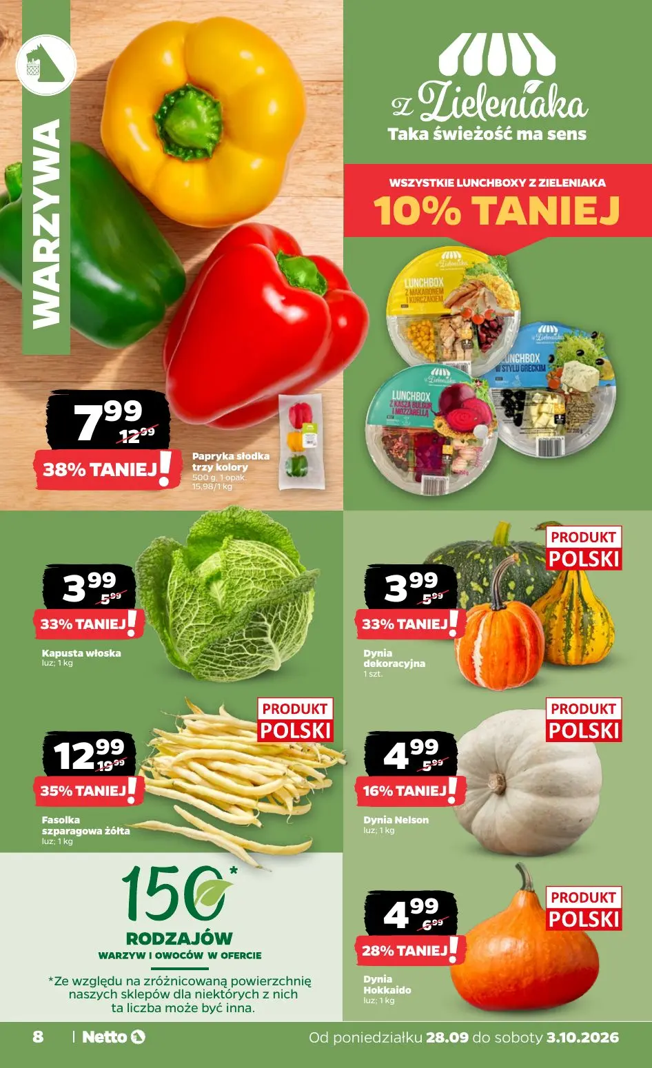 NETTO gazetka, strona 8 z 36 — Fasolka szparagowa żółta, Papryka słodka trzy kolory, Kapusta włoska