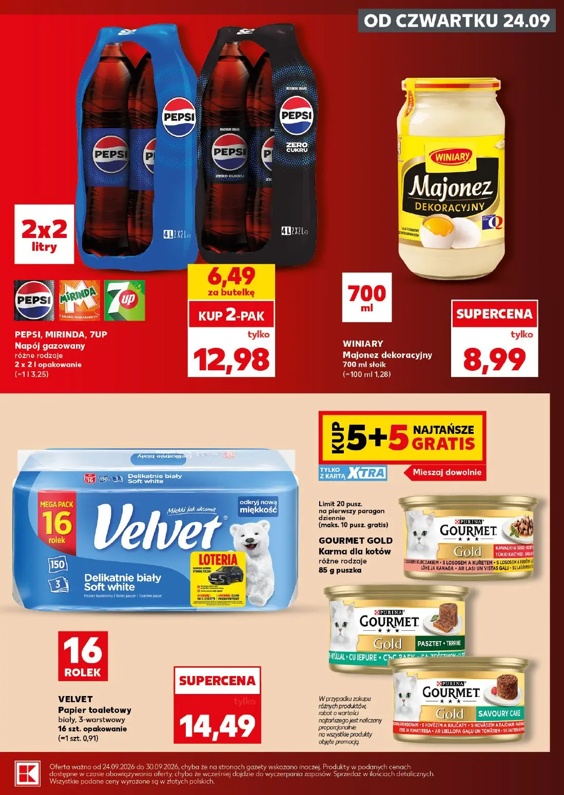 Kaufland gazetka, strona 9 z 28 — PEPSI, MIRINDA, 7UP Napój gazowany różne rodzaje 2 x 2l opakowanie, WINIARY Majonez dekora…