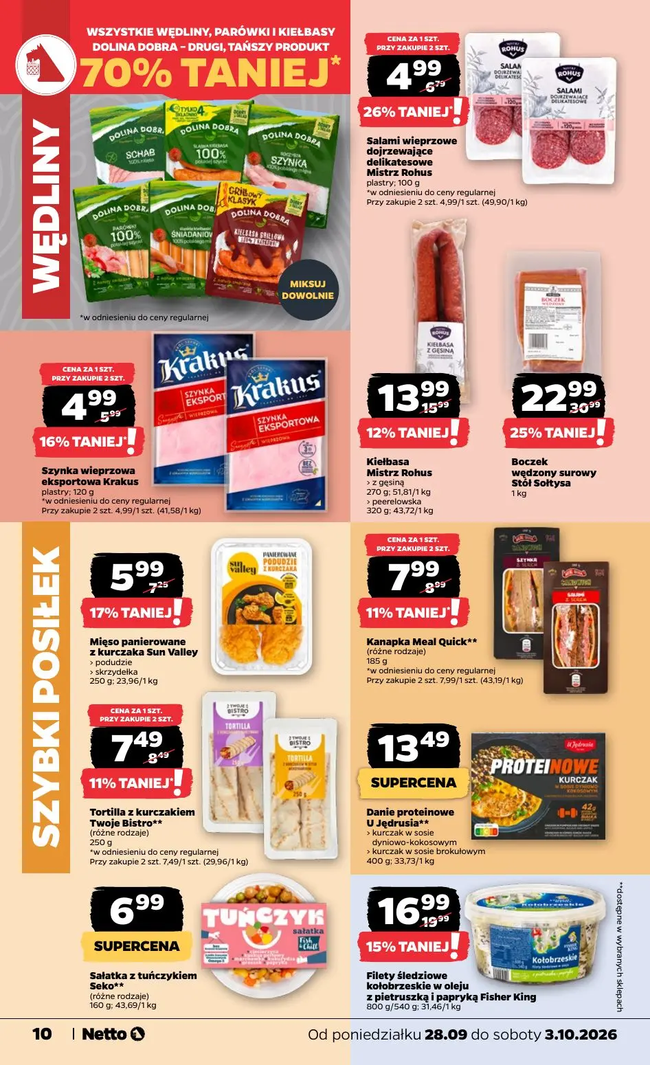 NETTO gazetka, strona 10 z 36 — Boczek wędzony surowy Stół Sołtysa, Filety śledziowe kołobrzeskie w oleju z pietruszką i pap…