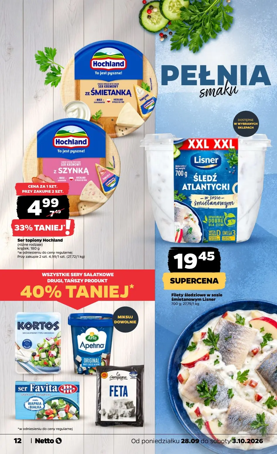 NETTO gazetka, strona 12 z 36 — Ser topiony Hochland, Filety śledziowe w sosie śmietanowym Lisner