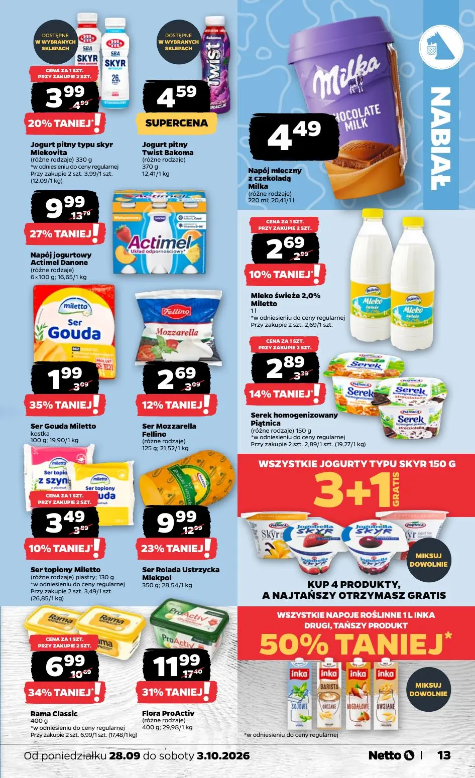 NETTO gazetka, strona 13 z 36 — Flora ProActiv, Napój jogurtowy Actimel Danone, Rama Classic