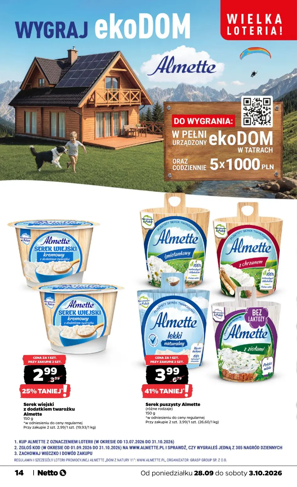 NETTO gazetka, strona 14 z 36 — Serek puszysty Almette (różne rodzaje), Serek wiejski z dodatkiem twarożku Almette