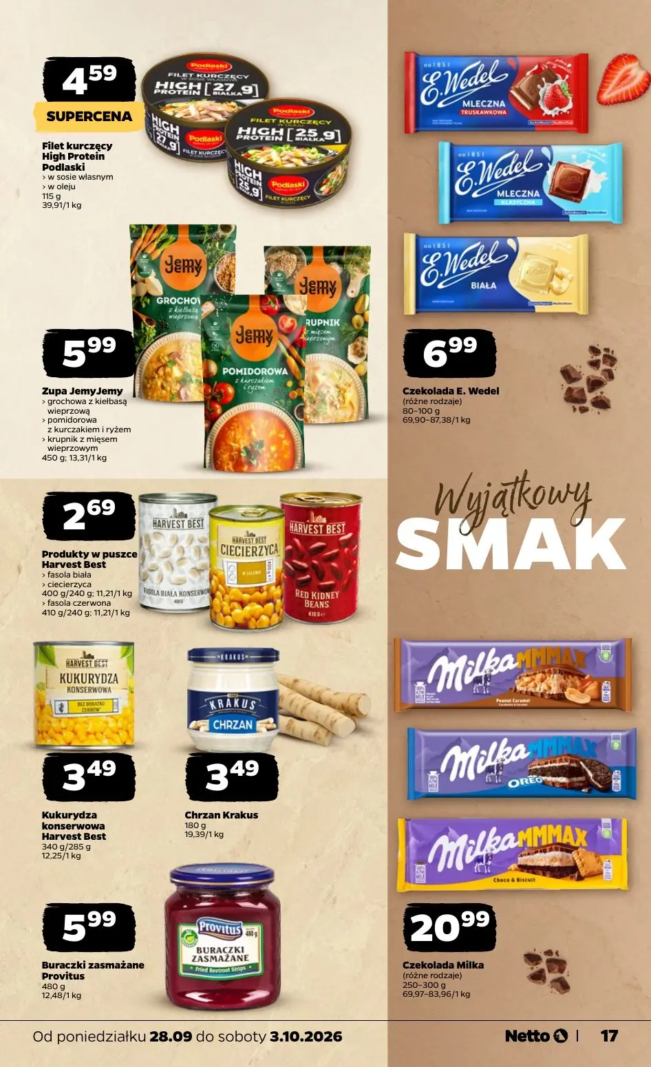NETTO gazetka, strona 17 z 36 — Filet kurczęcy High Protein Podlaski, Czekolada E. Wedel, Zupa Jemy Jemy